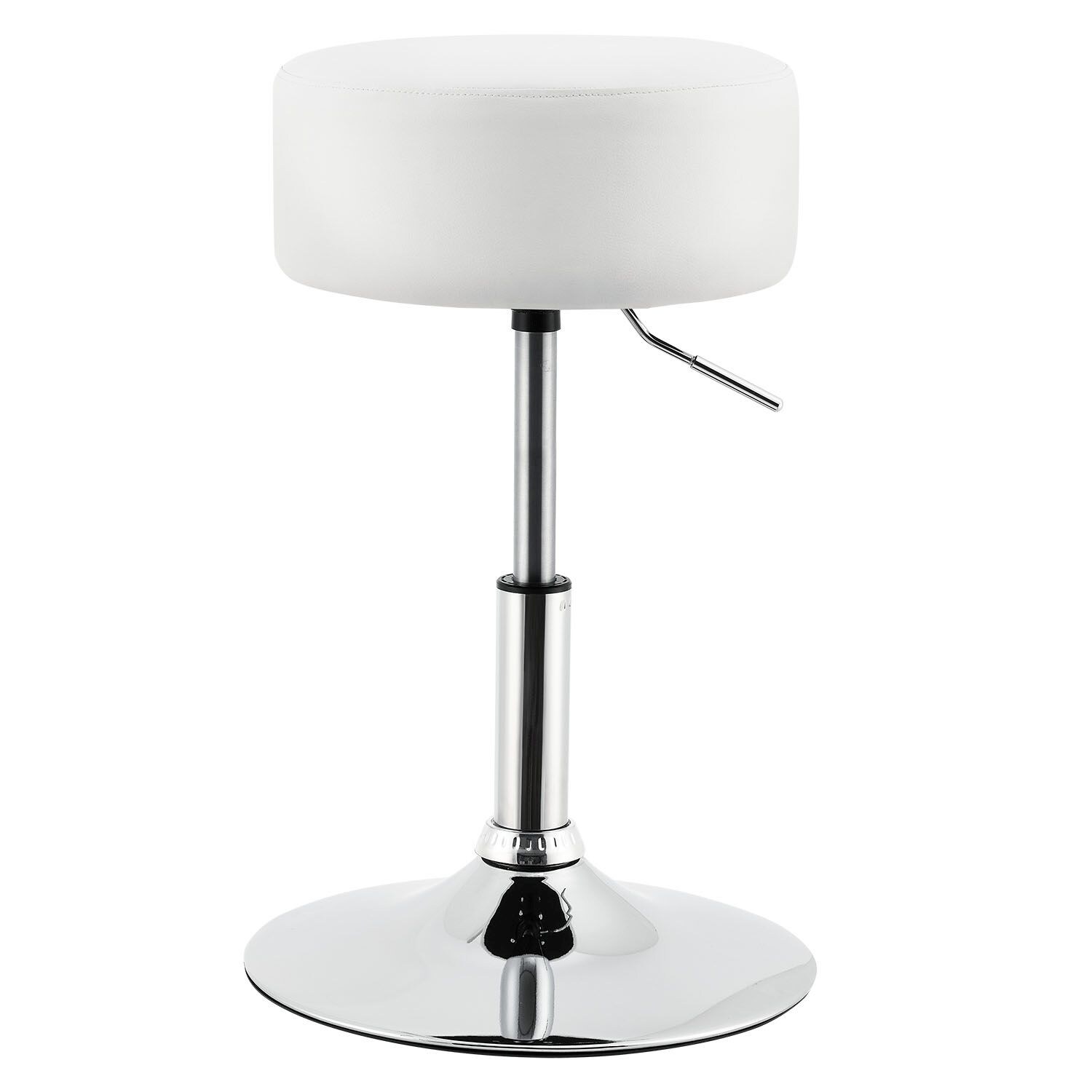 Juskys Schminktisch Hocker Tonia rund Ø 33 cm, höhenverstellbar 49 – 64 cm, Kunstlederüberzug Weiß | 04260565524953