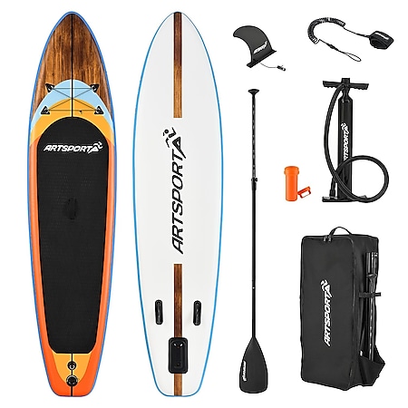 ArtSport Stand Up Paddle Board Beach Rocker – Aufblasbares SUP Board Set bis 150 kg - Weiß & Bunt - Bild 1