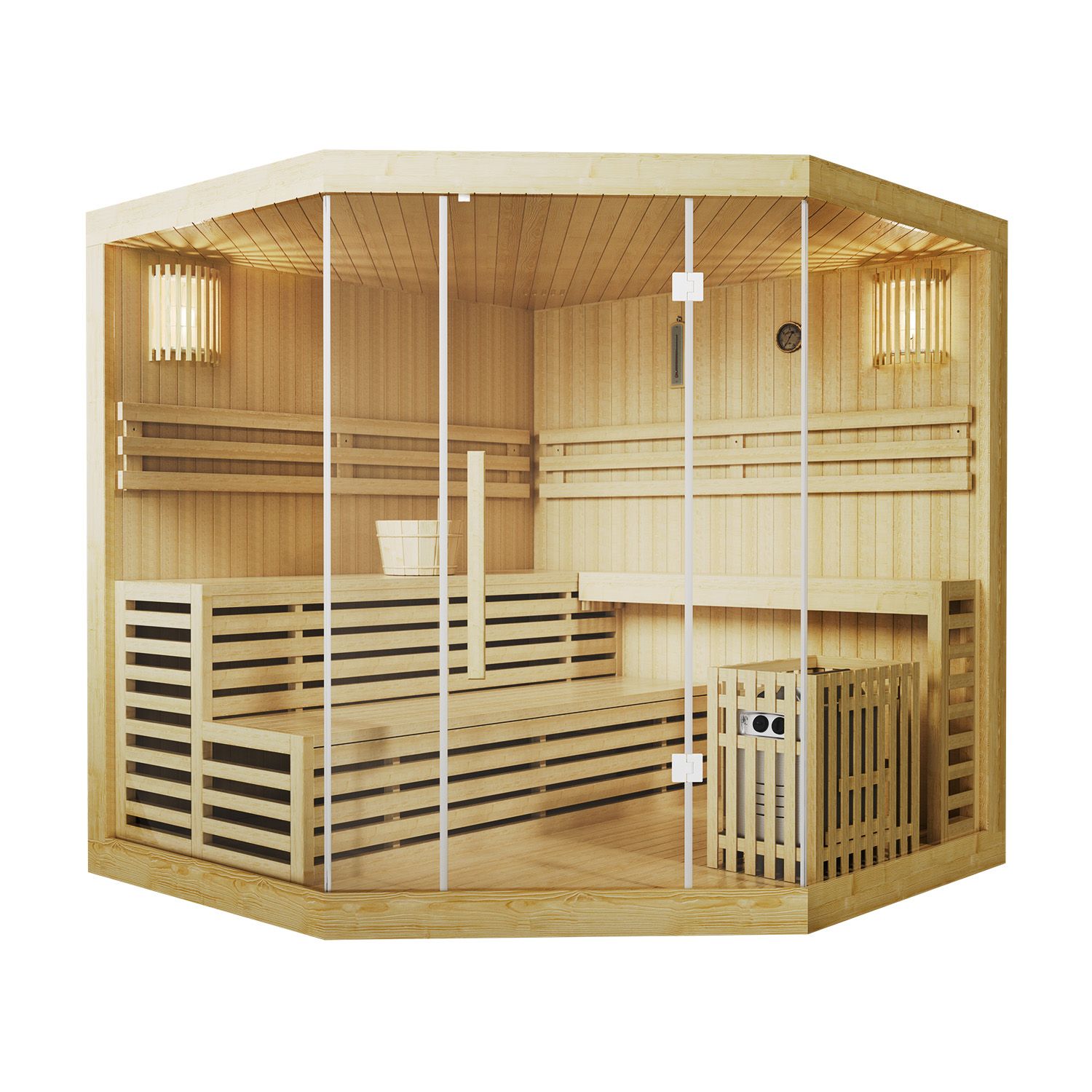 Artsauna Saunakabine Espoo200 Premium  mit Harvia Ofen &ndash; 5 Personen &ndash; Hemlock Holz & Glasfront - Bild 1