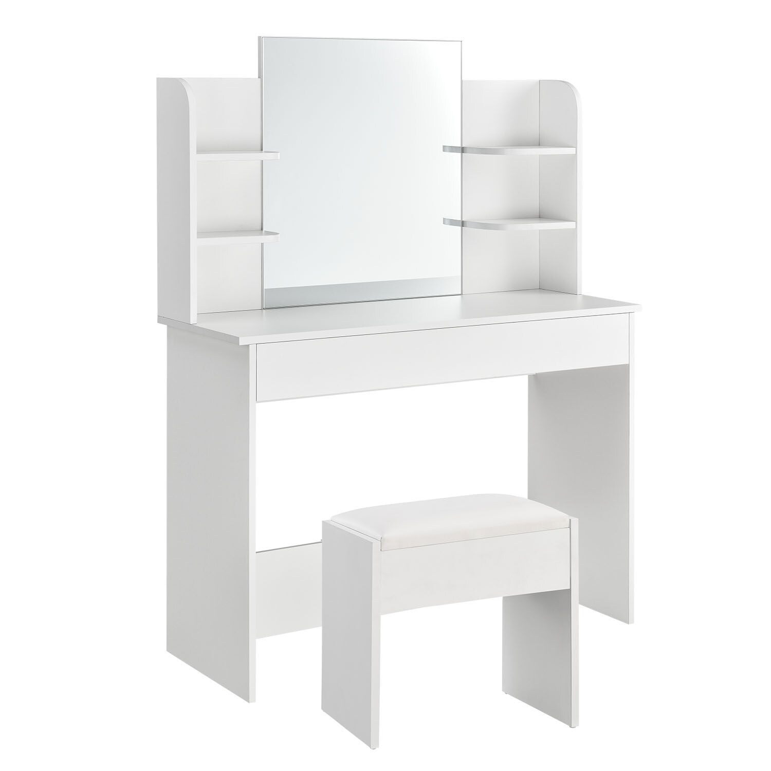 Juskys Schminktisch Bella mit LED & Hocker Melly - Spiegel, Schublade & Ablagef&auml;cher - Holz - Wei&szlig; - Bild 1