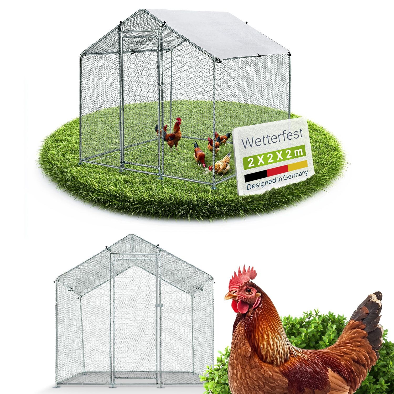 Juskys Freilaufgehege 2x2x2m aus Metall - Freigehege begehbar mit 4 m² Lauffläche, Tür & Riegel