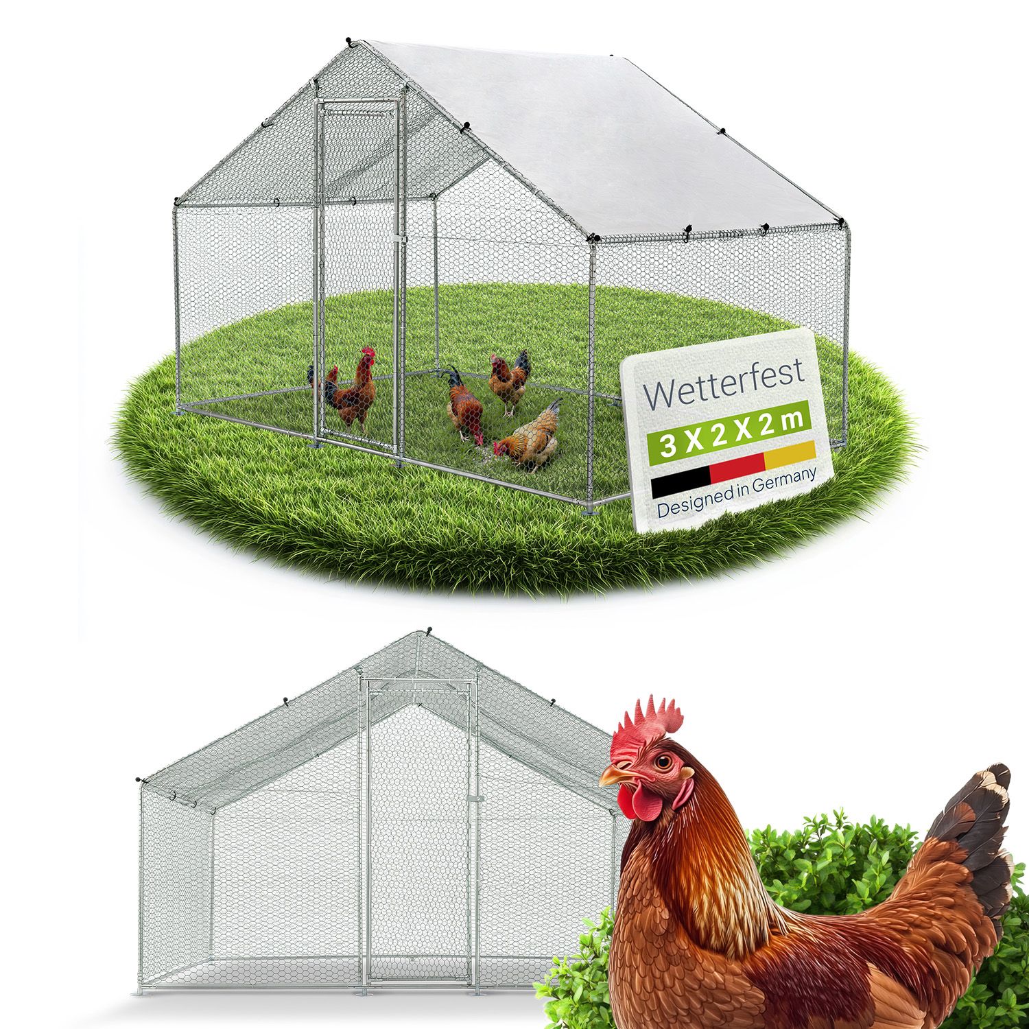 Juskys Freilaufgehege 3x2x2m aus Metall - Freigehege begehbar mit 6 m&sup2; Lauffl&auml;che, T&uuml;r & Riegel - Bild 1