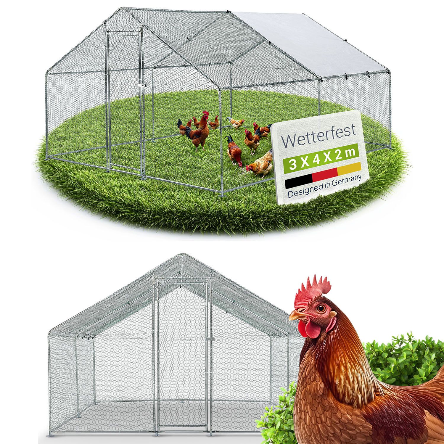 Juskys Freilaufgehege 3x4x2m aus Metall - Freigehege begehbar mit 12 m&sup2; Lauffl&auml;che, T&uuml;r & Riegel - Bild 1