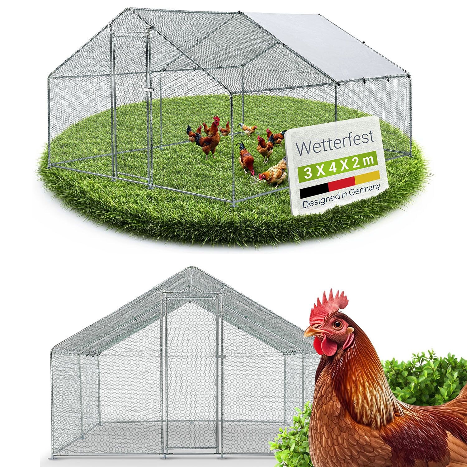 Juskys Freilaufgehege 3x4x2m aus Metall - Freigehege begehbar mit 12 m² Lauffläche, Tür & Riegel