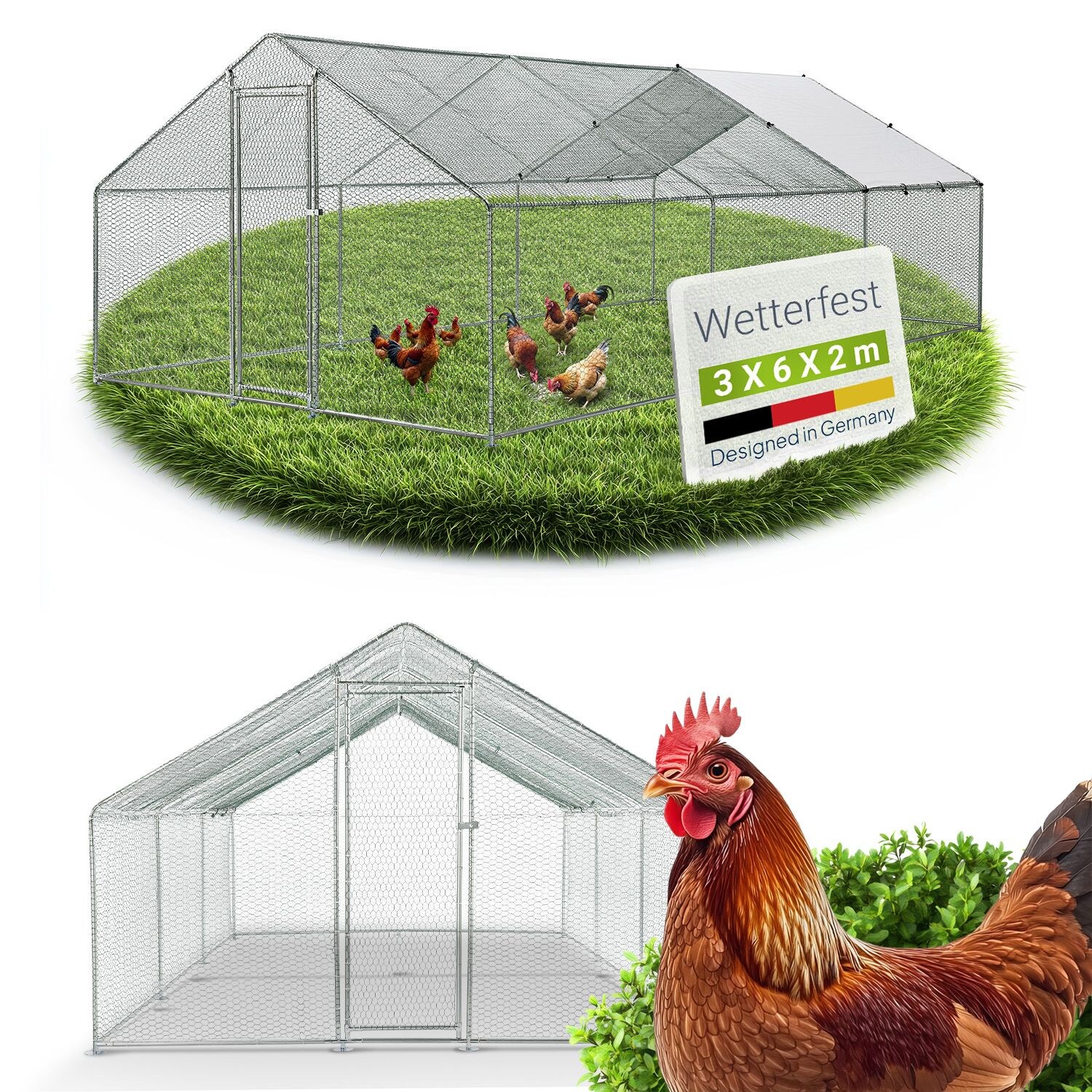 Juskys Freilaufgehege 3x6x2m aus Metall - Freigehege begehbar mit 18 m² Lauffläche, Tür & Riegel