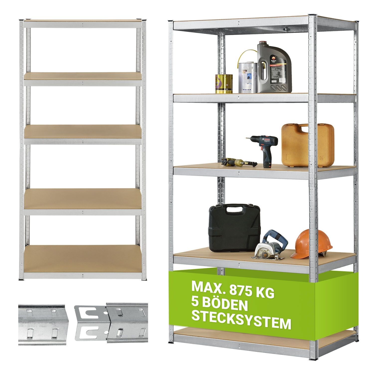 Juskys Lagerregal Basic 200x100x60 cm – Metall Schwerlastregal, 5 Böden, 875 kg, verzinkt | 04260565525554