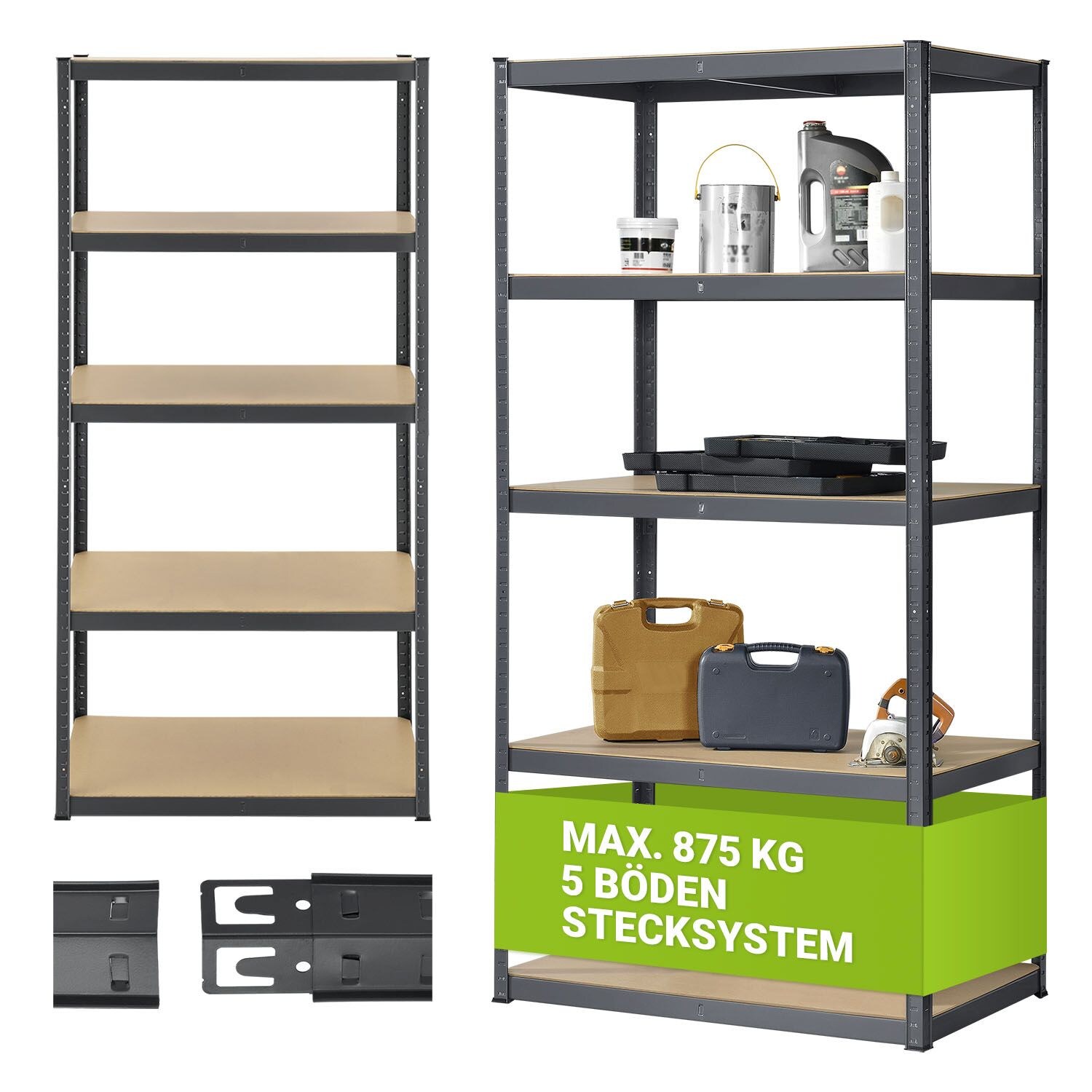 Juskys Lagerregal Basic 200x100x60 cm – Metall Schwerlastregal, 5 Böden, 875 kg, grau | 04260565525561