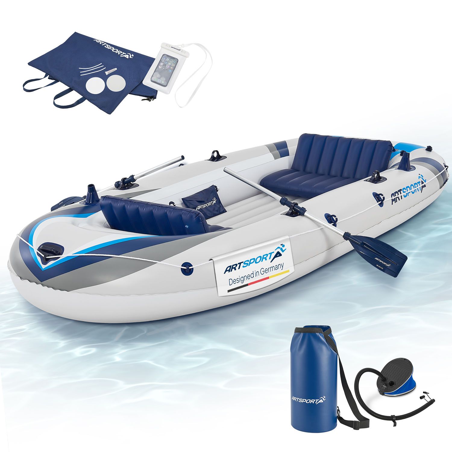 ArtSport Schlauchboot 322 cm f&uuml;r 4 Personen - Paddelboot aufblasbar mit 2 Sitzb&auml;nken & Zubeh&ouml;r - Bild 1