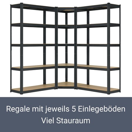 Juskys 3er Metall Regalsystem, 1 Eckregal & 2 Lagerregale, 15 Böden aus  MDF Holz
