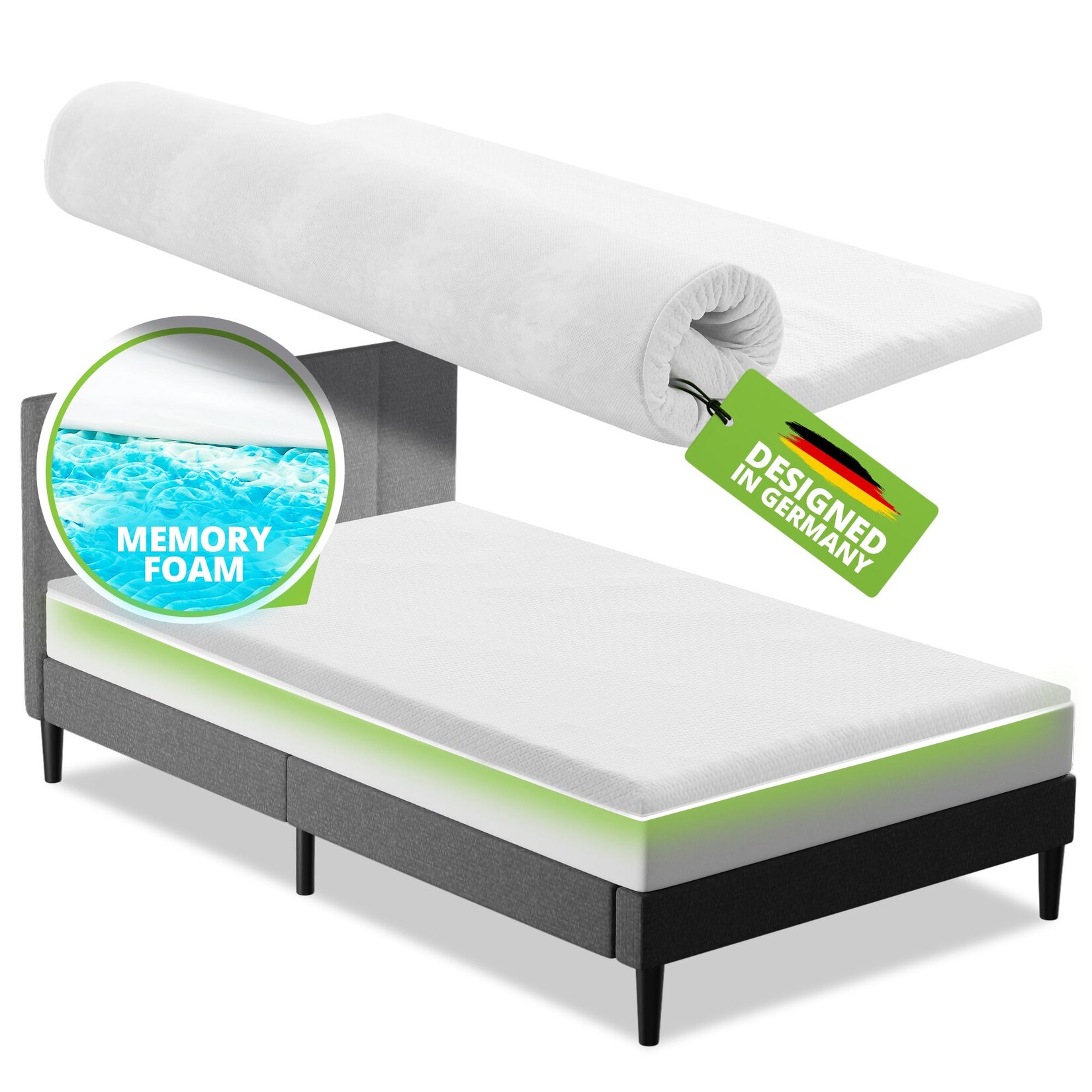 Juskys orthopädischer Topper 90 x 200 cm - 7 Zonen aus Memoryschaum 7 cm dick H2 - H3