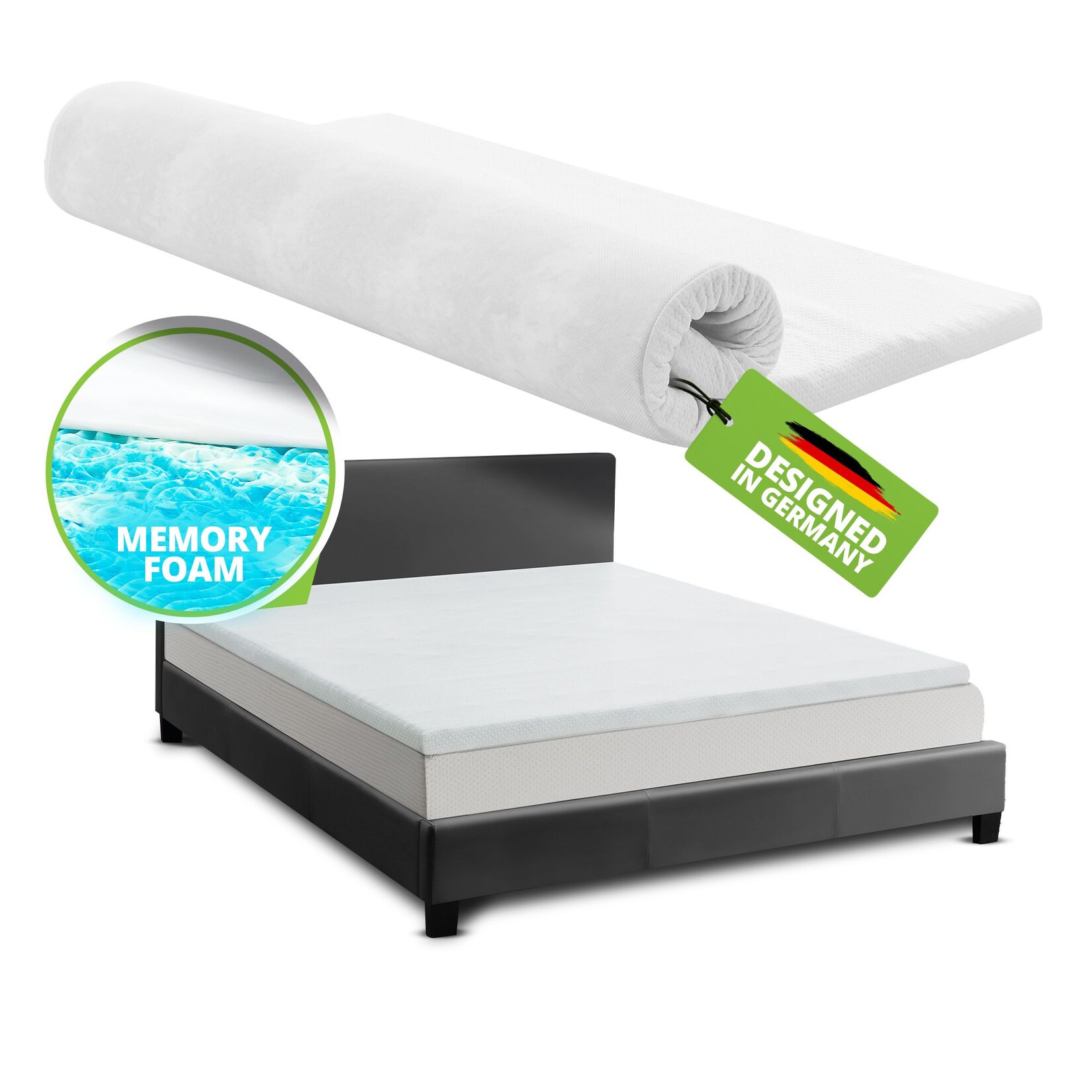 Juskys orthopädischer Topper 180 x 200 cm - 7 Zonen aus Memoryschaum 7 cm dick H2 - H3