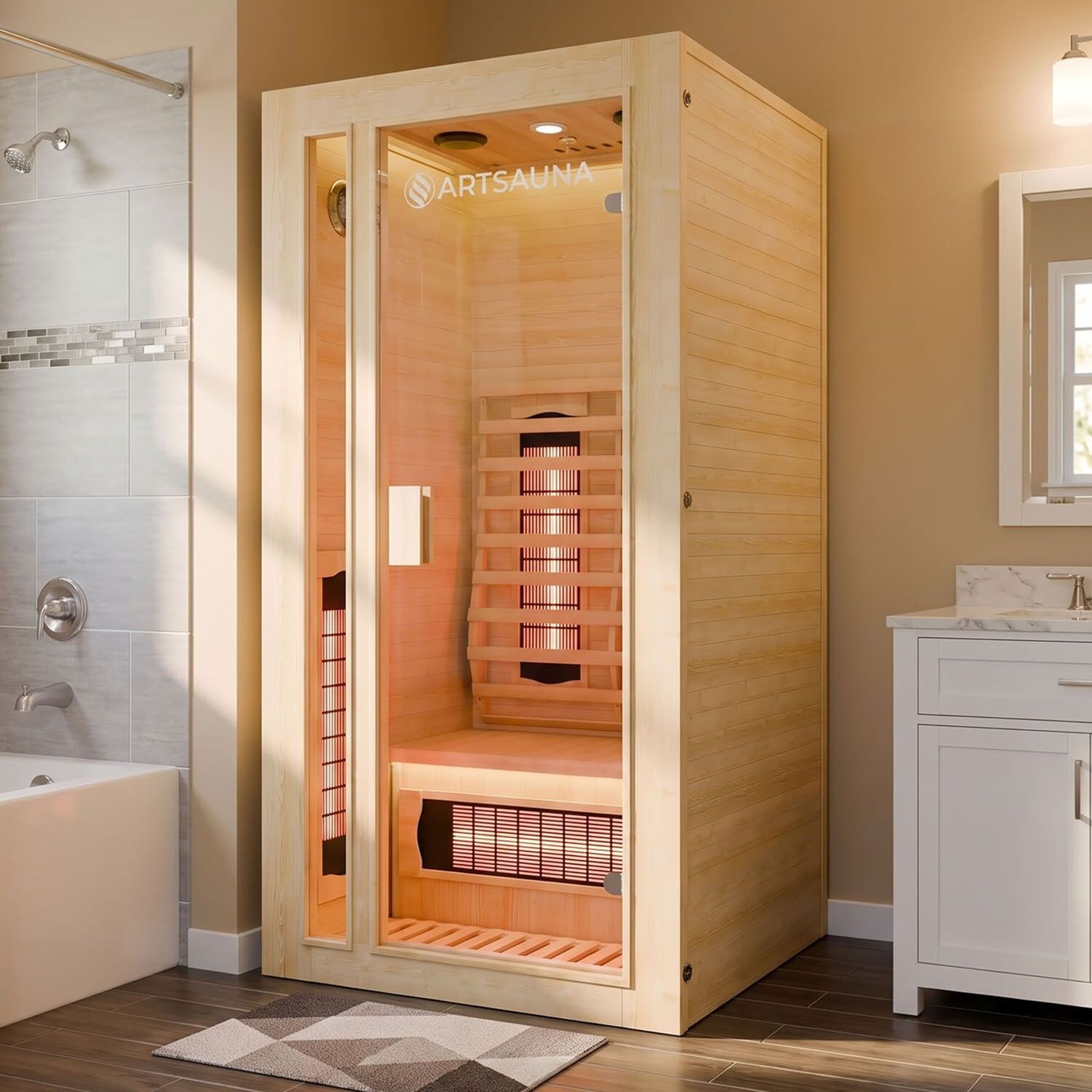 Artsauna Infrarotkabine Nyborg S90V Vollspektrumstrahler & Ambiente LED Beleuchtung – Kabine für 1