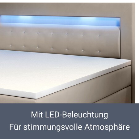 Juskys Boxspringbett Vancouver 120x200 cm - Bett mit LED, Topper &  Federkern-Matratze – Stoff Grau online kaufen bei Netto