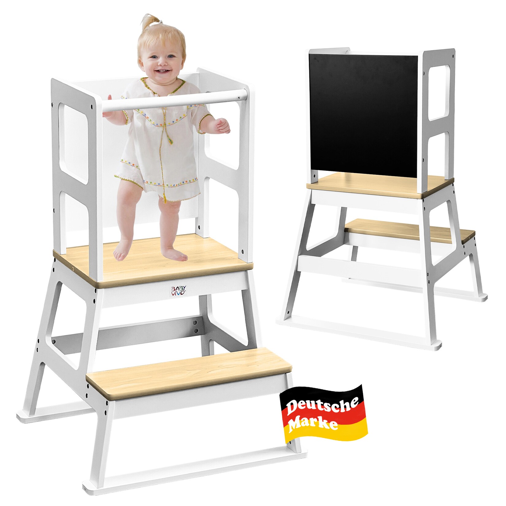 Baby Vivo Lernturm aus Holz – Mit Tafel in Weiß | 04260595753545