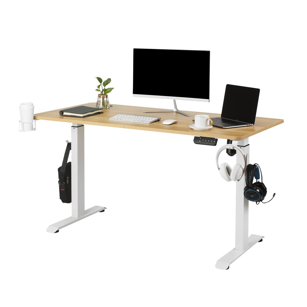 Makika H&ouml;henverstellbarer Schreibtisch elektrisch 140 x 70 cm - Eiche Wei&szlig; - Bild 1