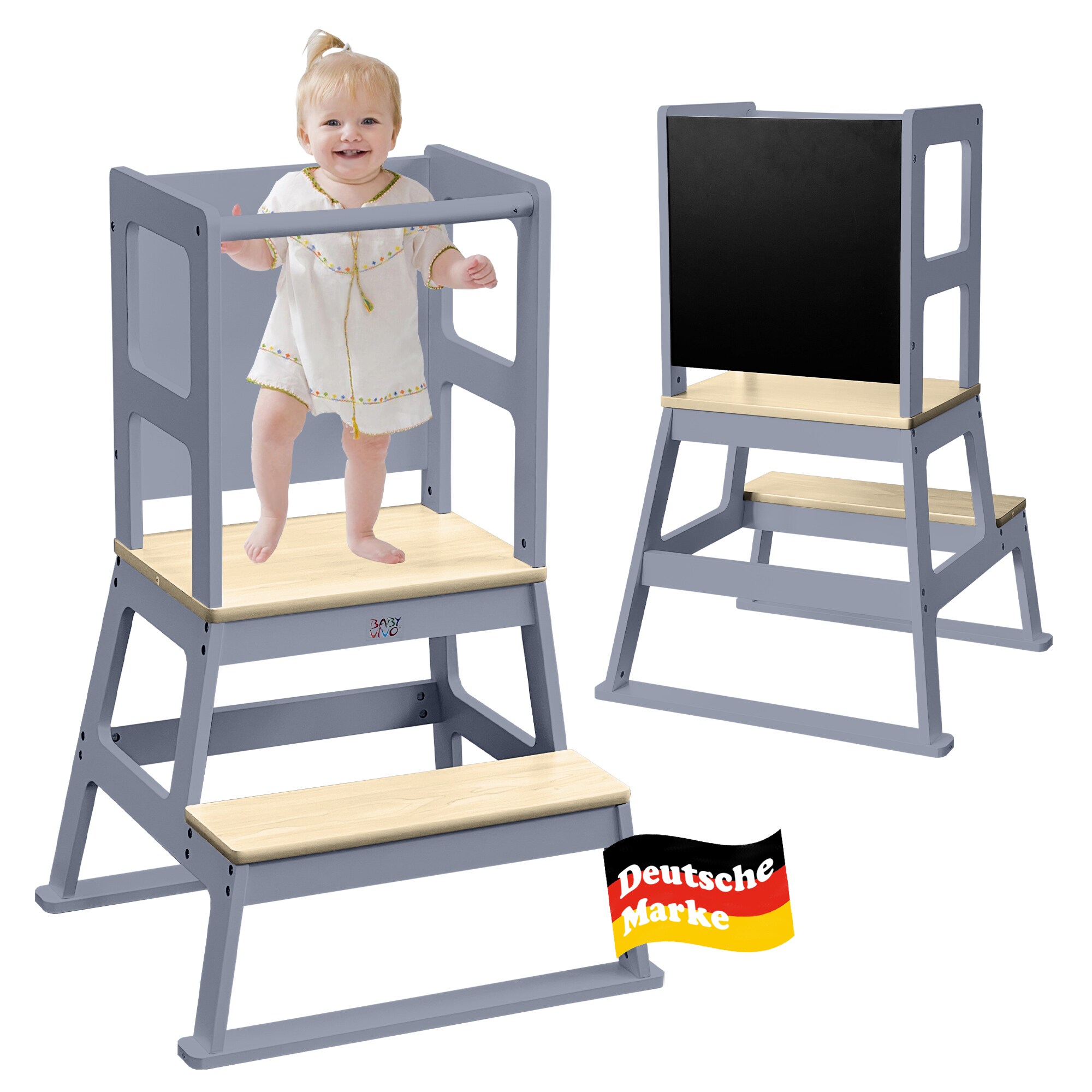 Baby Vivo Lernturm aus Holz - Mit Tafel in Grau - Bild 1