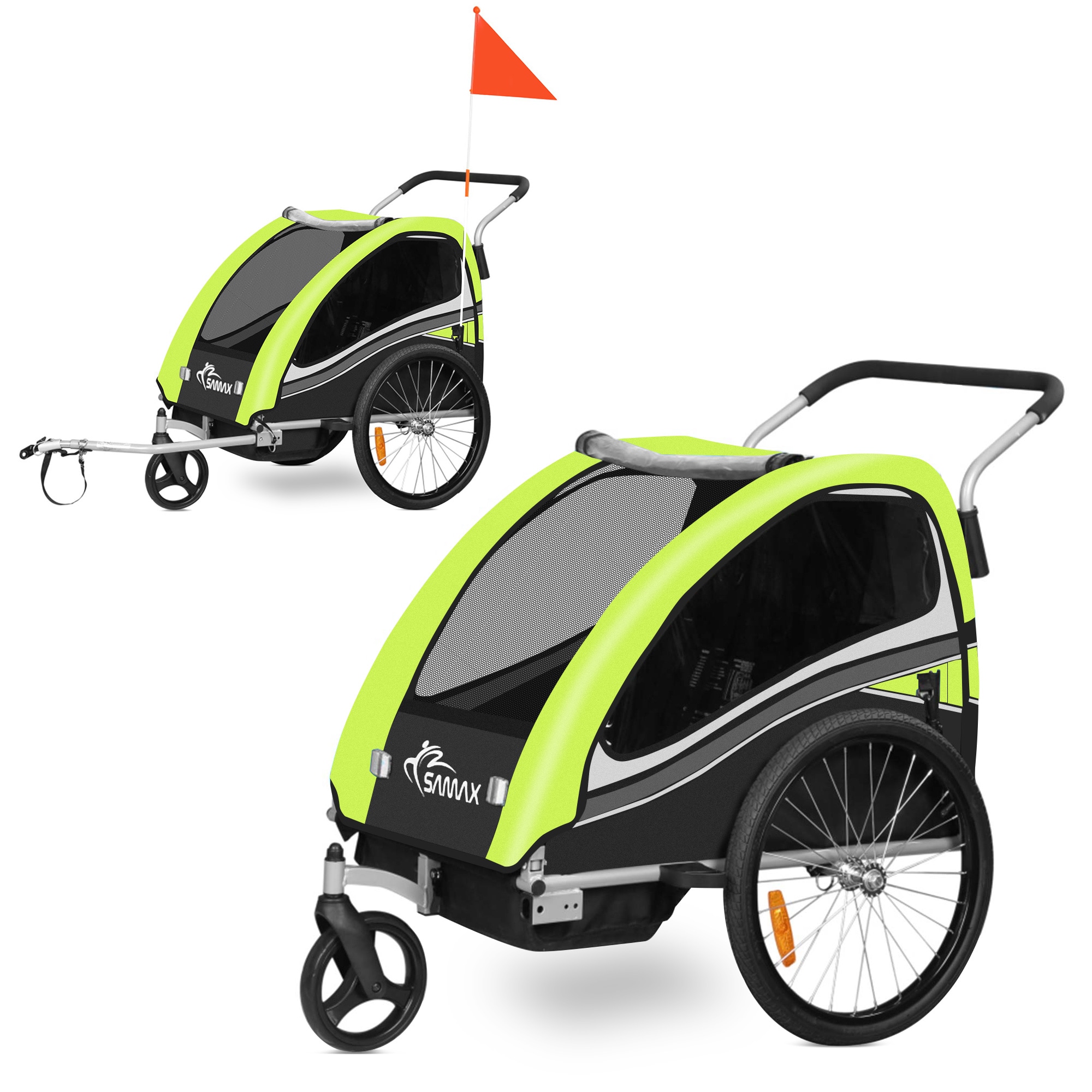 SAMAX 360&deg; drehbarer Fahrradanh&auml;nger 2in1 Jogger - in Gr&uuml;n - Black Edition - Bild 1