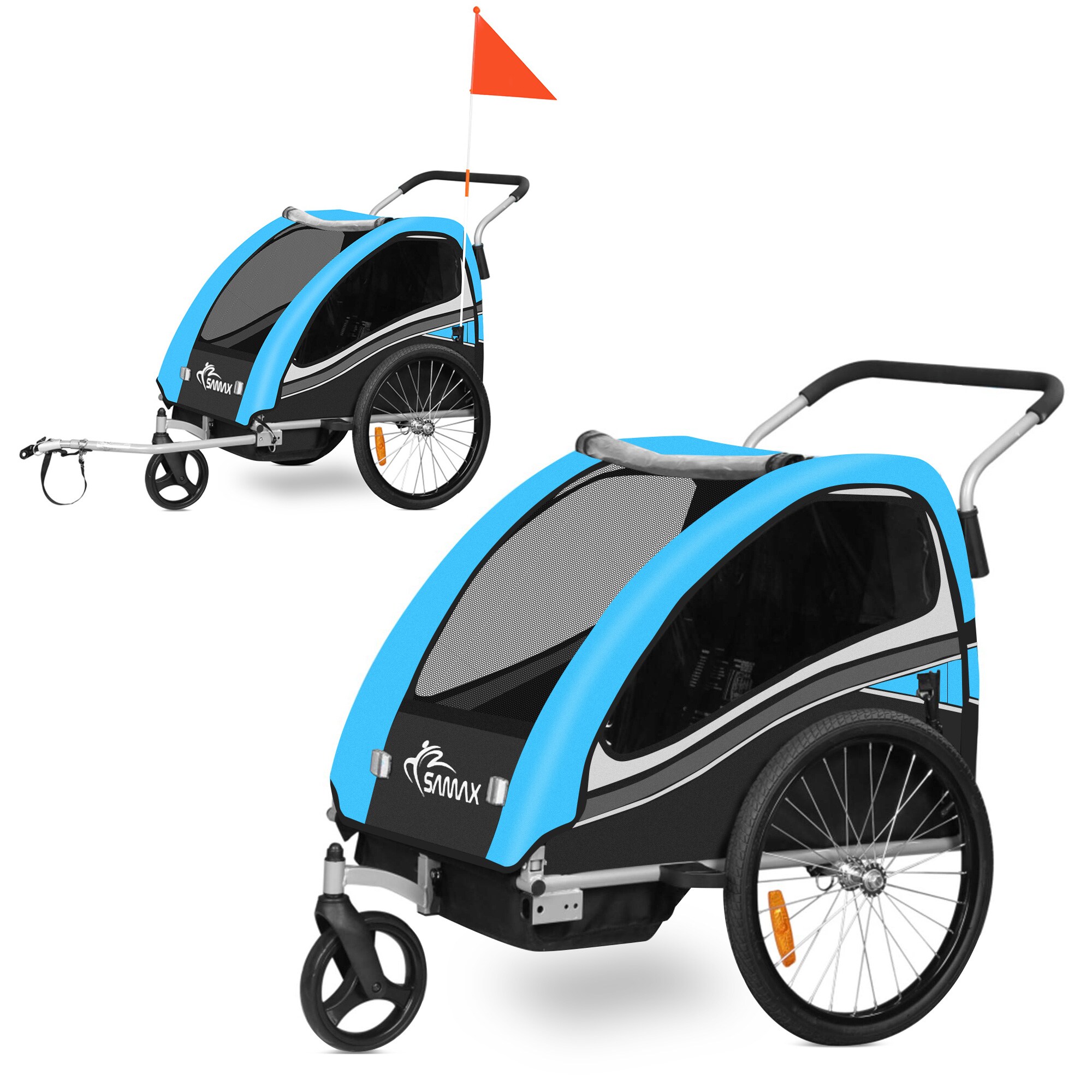 SAMAX 360&deg; drehbarer Fahrradanh&auml;nger 2in1 Jogger - in Blau - Black Edition - Bild 1