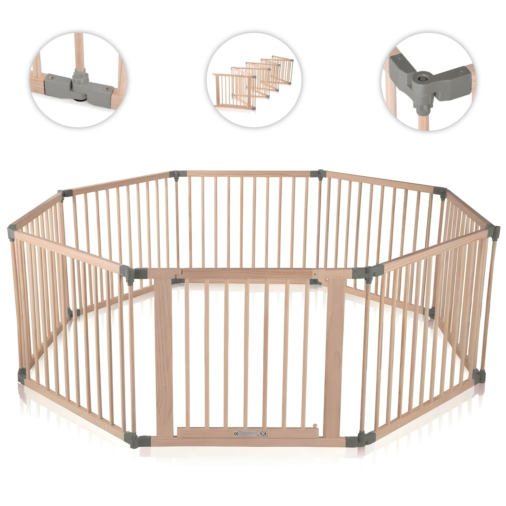 Baby Vivo Laufgitter aus Holz 8 Elemente – individuell verstellbar – PREMIUM in Grau | 04260595754139