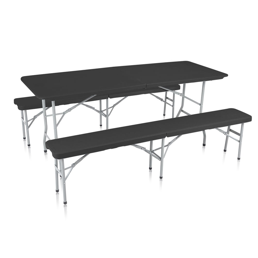 Strattore Buffettisch Bierzeltgarnitur aus Kunststoff klappbar mit Tisch und 2 B&auml;nken - in Schwarz - Bild 1