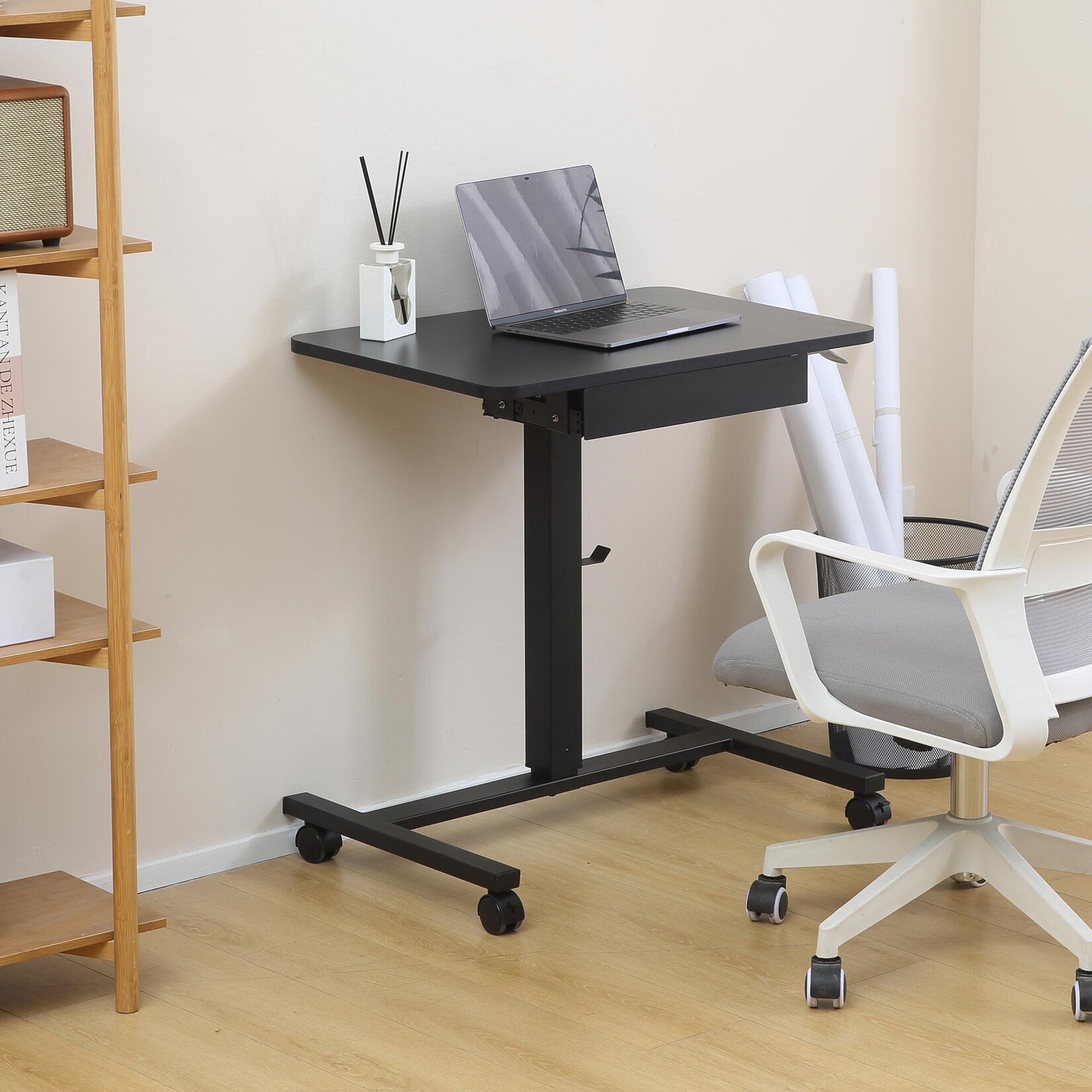 Makika Stehpult / Laptoptisch höhenverstellbar mit Rollen und Schublade in Schwarz | 04260595754351