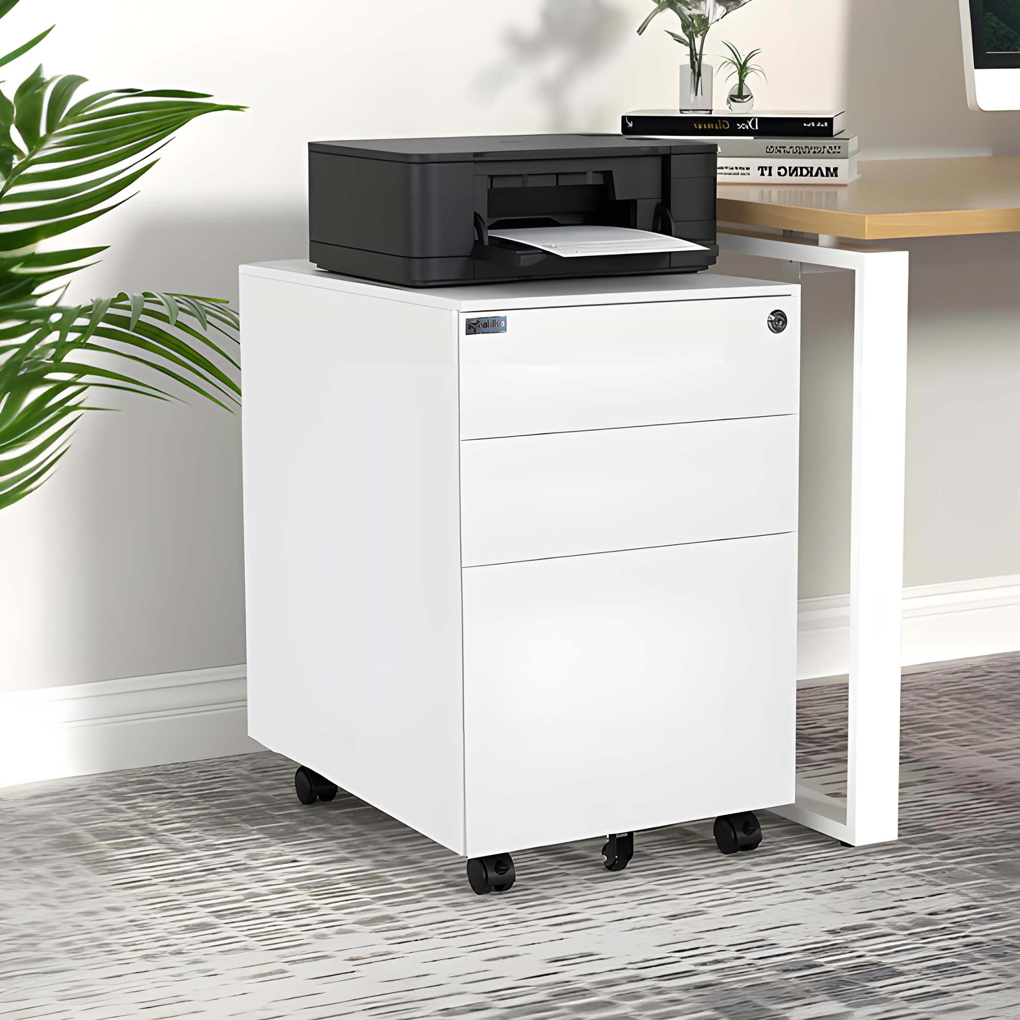 Makika Rollcontainer abschlie&szlig;bar mit Schubladen und Rollen 39x50x60cm in Wei&szlig; - Bild 1