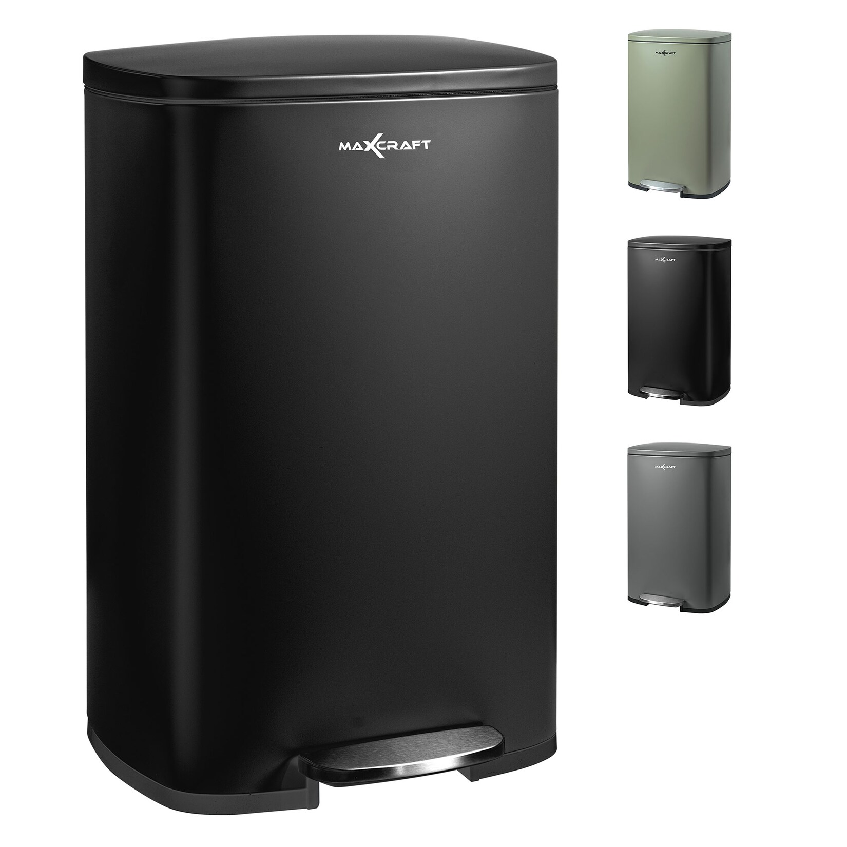 MAXCRAFT Mülleimer / Treteimer mit Soft Close Deckel – 50 Liter in Schwarz | 04260595755266