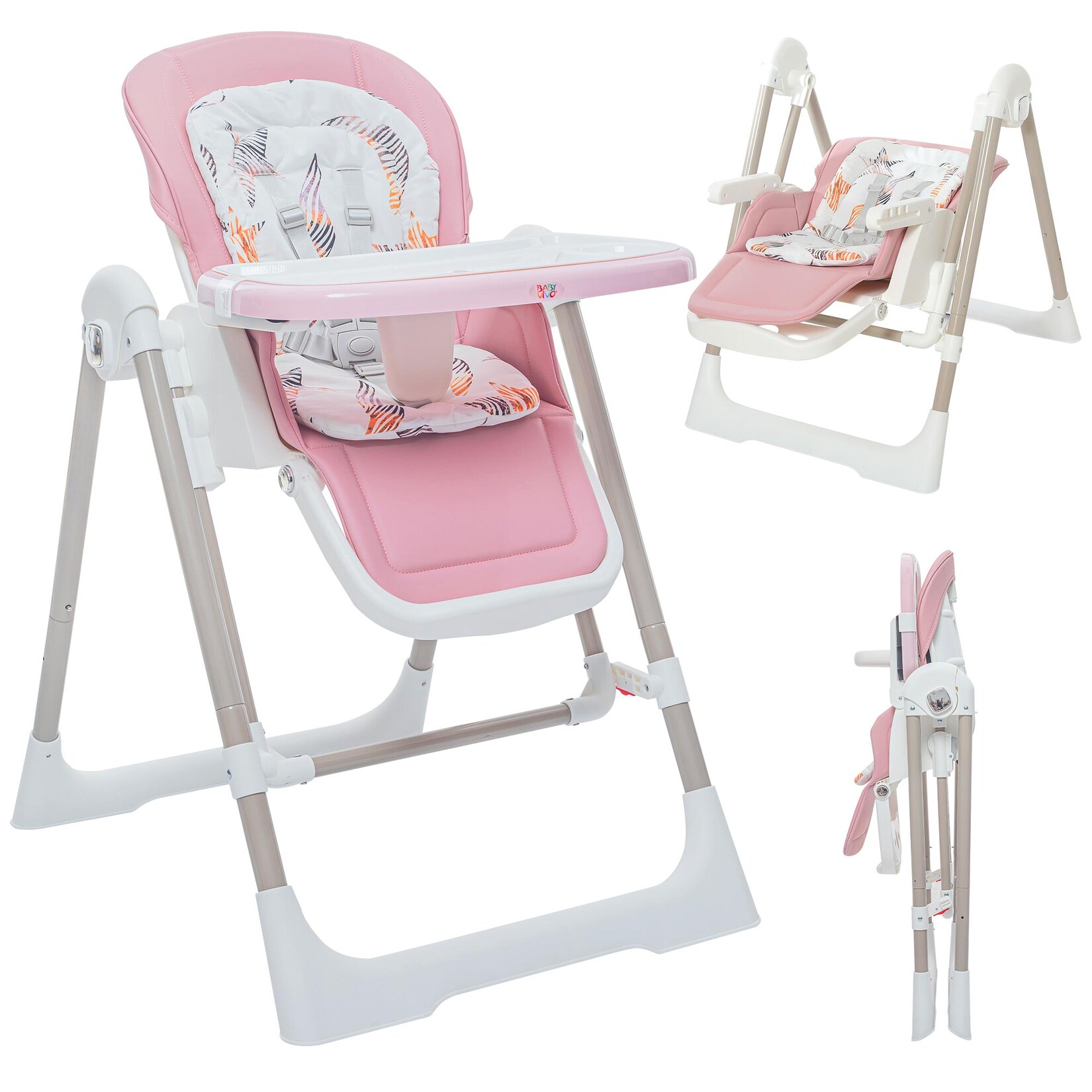 Baby Vivo 3in1 Kinderhochstuhl / Babywippe höhenverstellbar für Kinder – Lulu in Rosa | 04260595755501