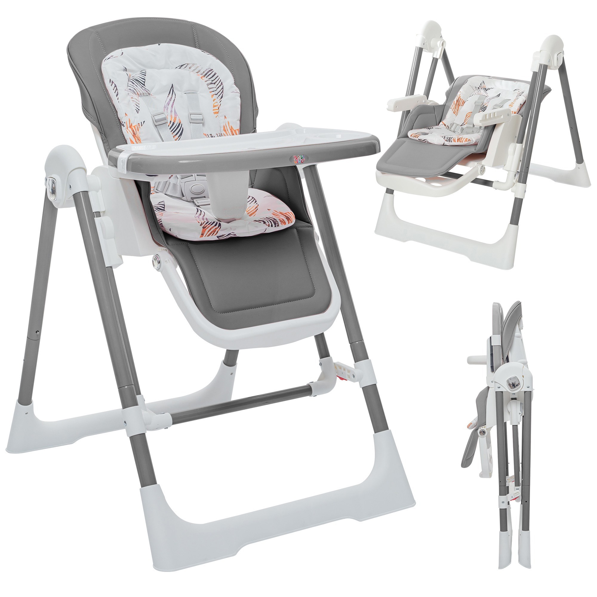 Baby Vivo 3in1 Kinderhochstuhl / Babywippe h&ouml;henverstellbar f&uuml;r Kinder - Lulu in Grau - Bild 1