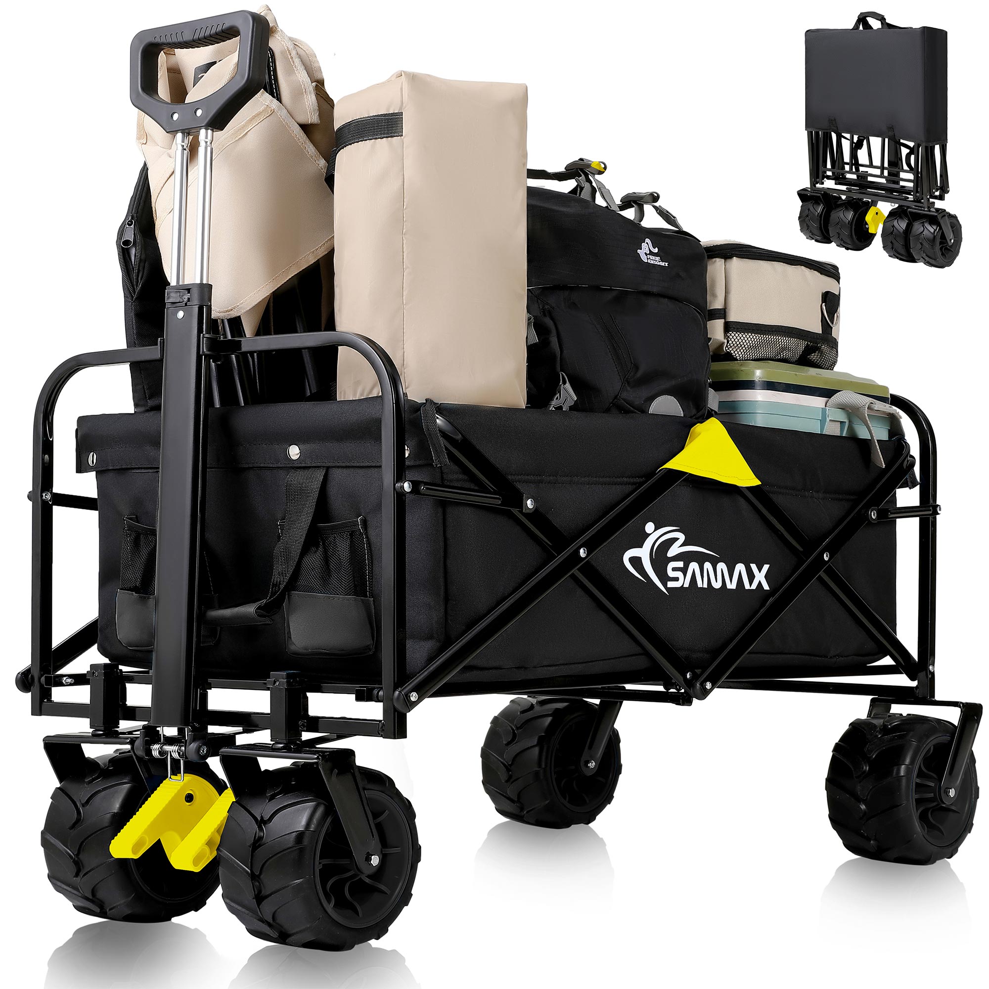 SAMAX Faltbarer Bollerwagen Offroad Camping Edition bis 200 kg - Schwarz / Gelb - Bild 1