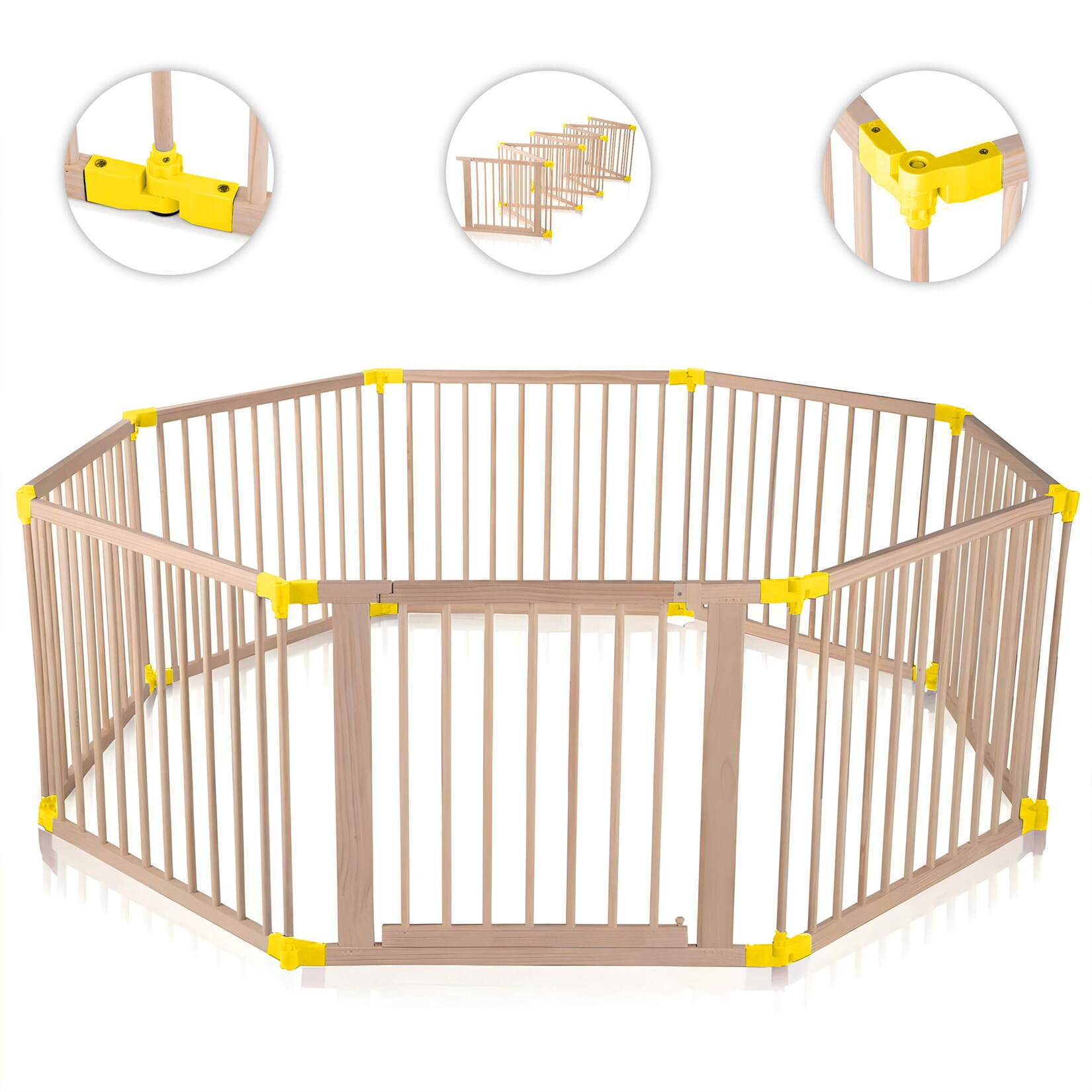 Baby Vivo Laufgitter aus Holz 8 Elemente – individuell verstellbar – PREMIUM in Gelb | 04260595755693