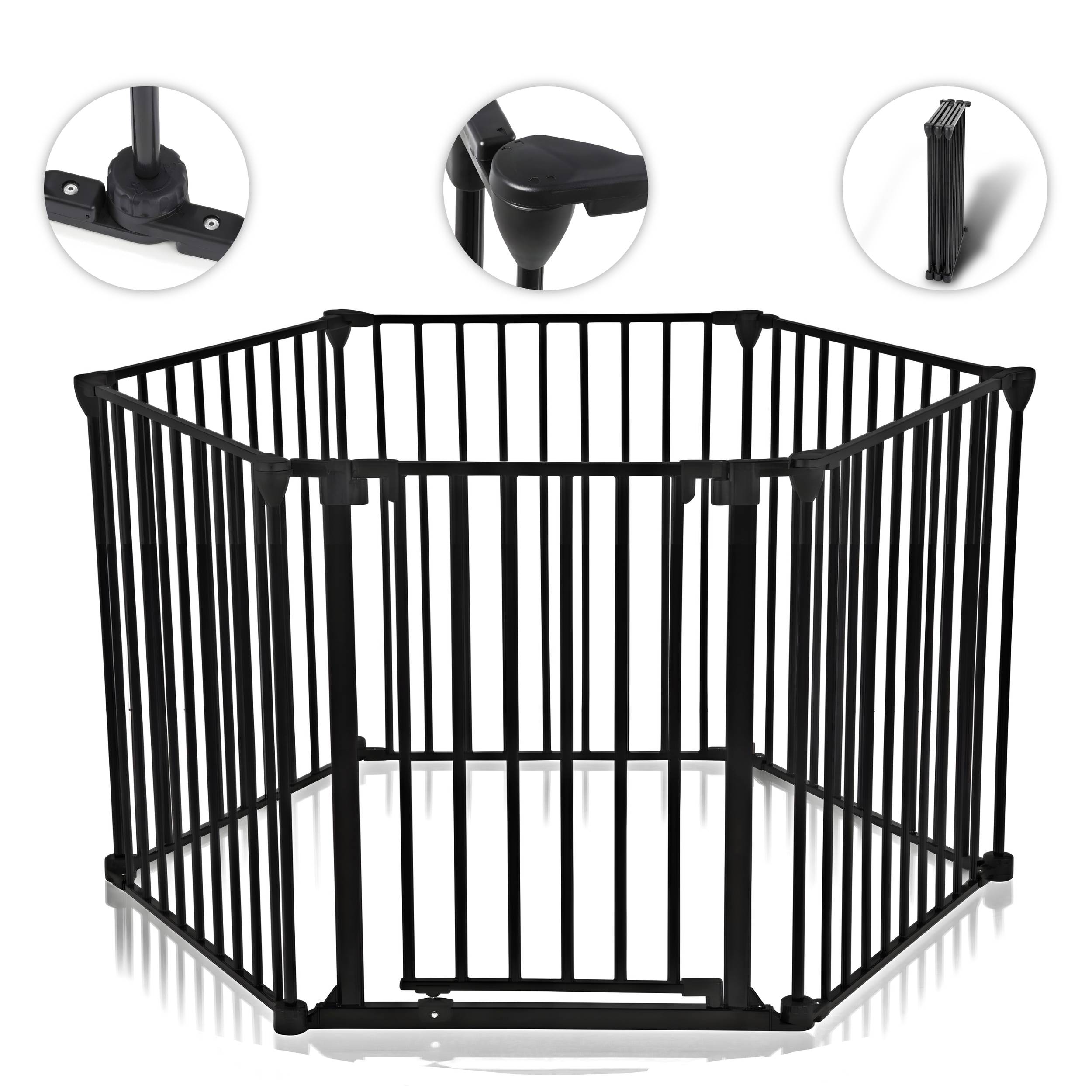 Baby Vivo Kaminschutzgitter 380 cm XXL / Absperrgitter 5+1 mit T&uuml;r in Schwarz (5 Elemente und eine T&uuml;r) - PREMIUM - Bild 1