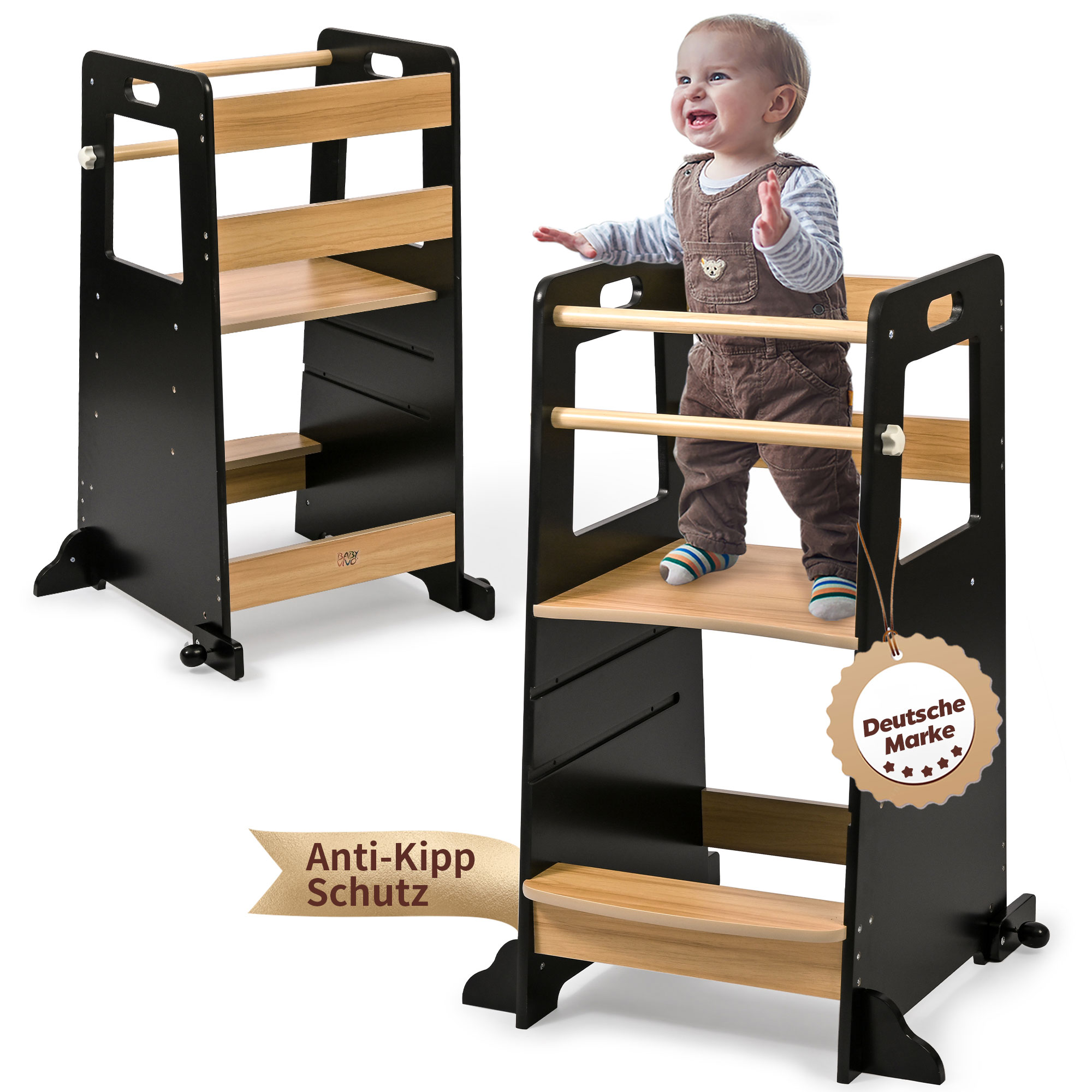 Baby Vivo Lernturm aus Holz h&ouml;henverstellbar - Noah in Schwarz - Bild 1