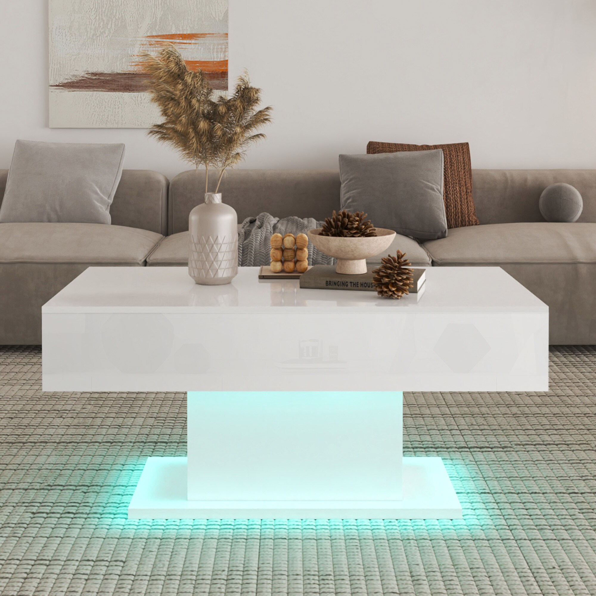 Makika Couchtisch mit LED Beleuchtung USB / Design Wohnzimmertisch Hochglanz in Wei&szlig; - Bild 1