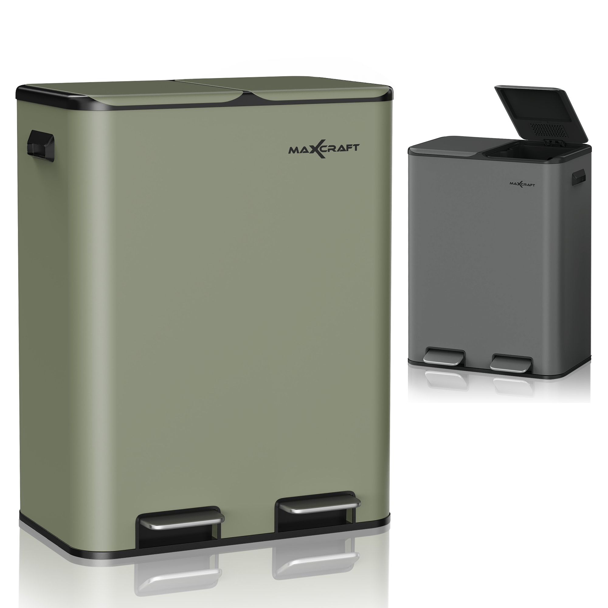 MAXCRAFT M&uuml;lleimer / Treteimer mit Soft Close Deckel und 2 Inneneimern - 60 Liter in Gr&uuml;n - Bild 1