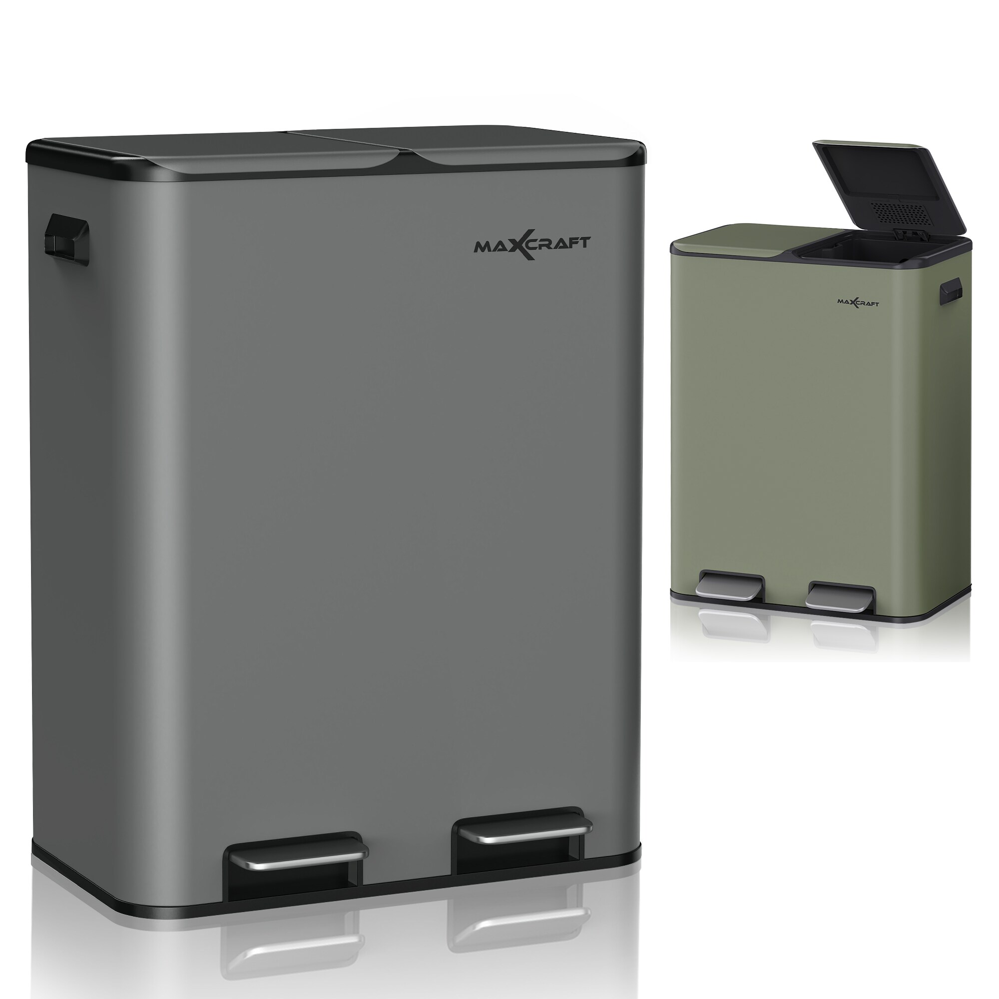 MAXCRAFT M&uuml;lleimer / Treteimer mit Soft Close Deckel und 2 Inneneimern - 60 Liter in Anthrazit - Bild 1