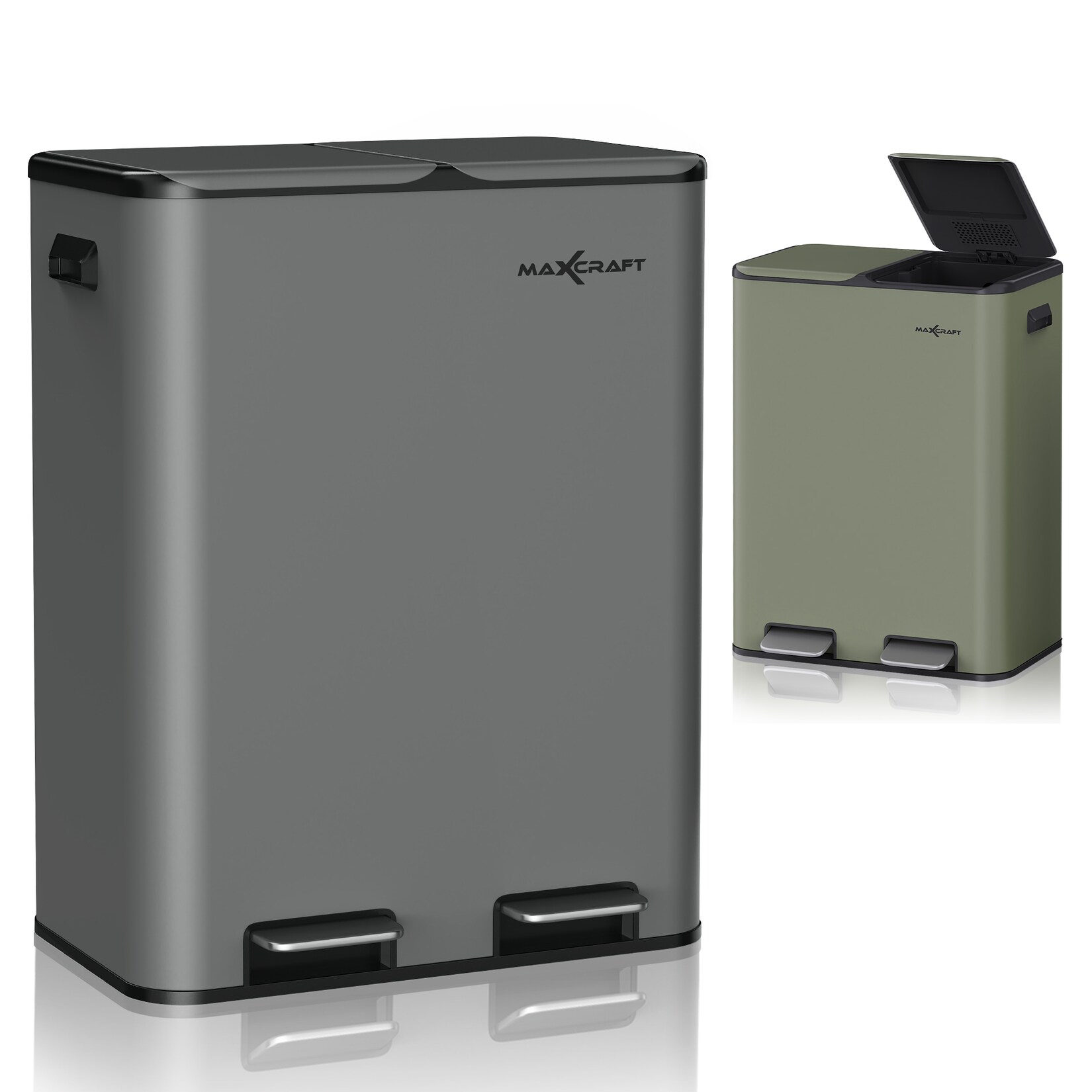 MAXCRAFT Mülleimer / Treteimer mit Soft Close Deckel und 2 Inneneimern – 60 Liter in Anthrazit | 04260595756133