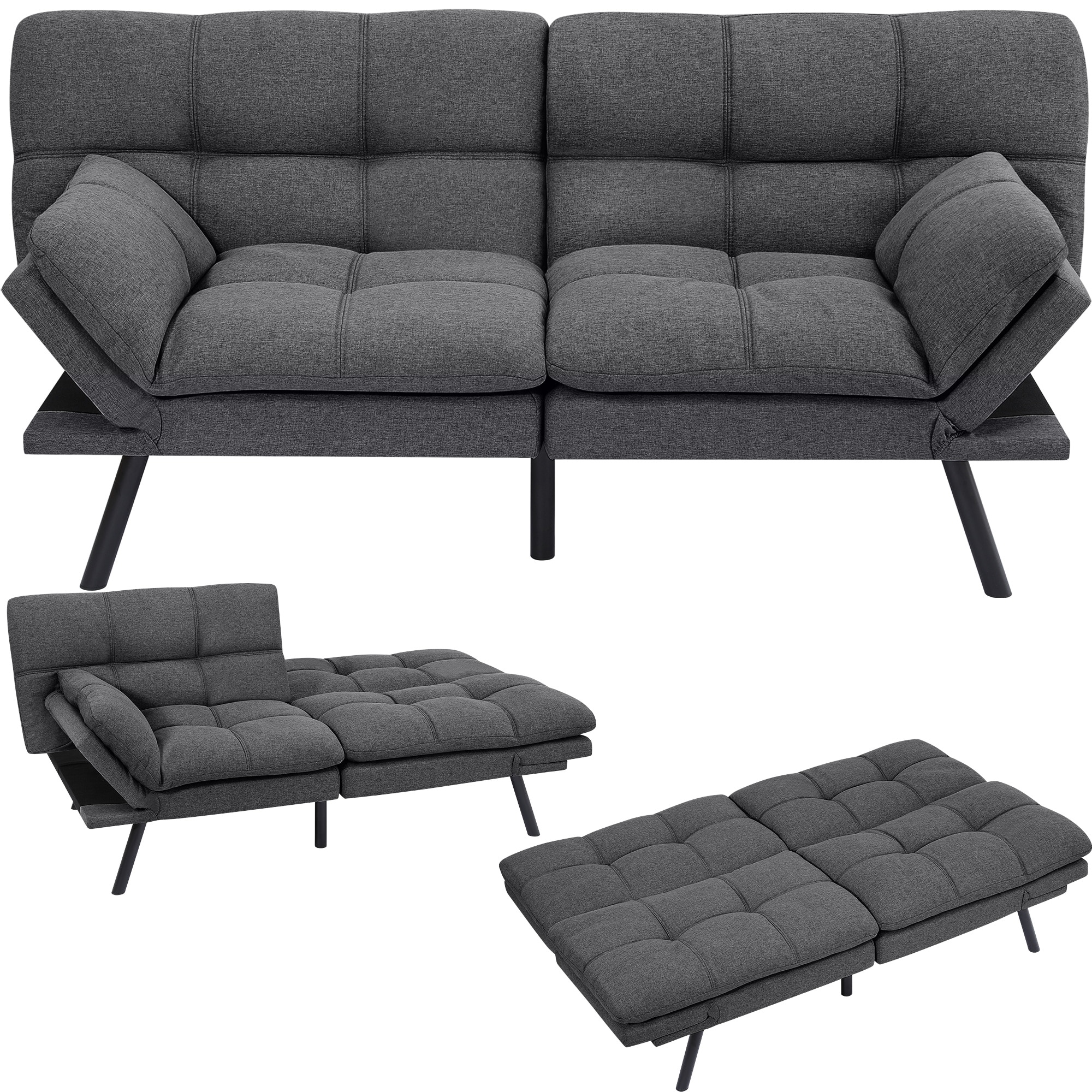 Makika Schlafsofa 3-Sitzer Schlafcouch Paul verstellbar mit Schlaffunktion in Dunkelgrau - Bild 1