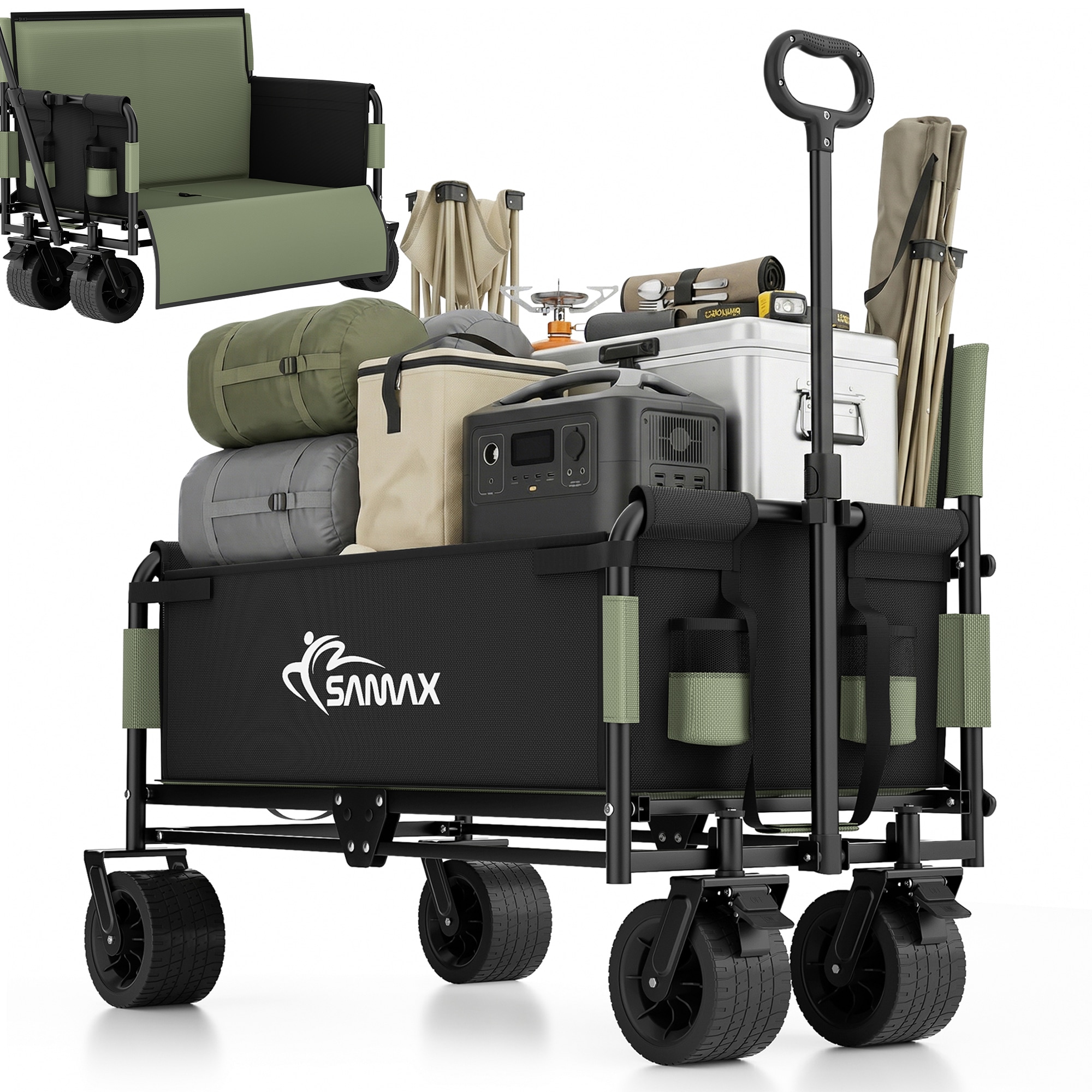 SAMAX Faltbarer Bollerwagen - 2in1 mit Bank - bis 200kg Offroad Festival Edition - Matcha Gr&uuml;n - Bild 1