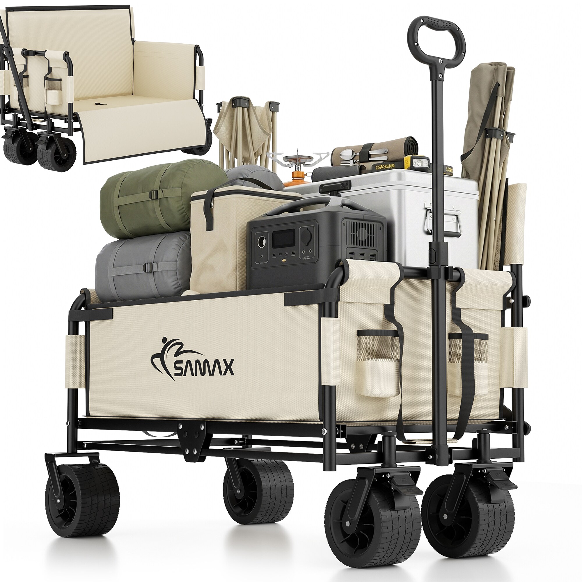 SAMAX Faltbarer Bollerwagen - 2in1 mit Bank - bis 200kg Offroad Festival Edition - Beige - Bild 1