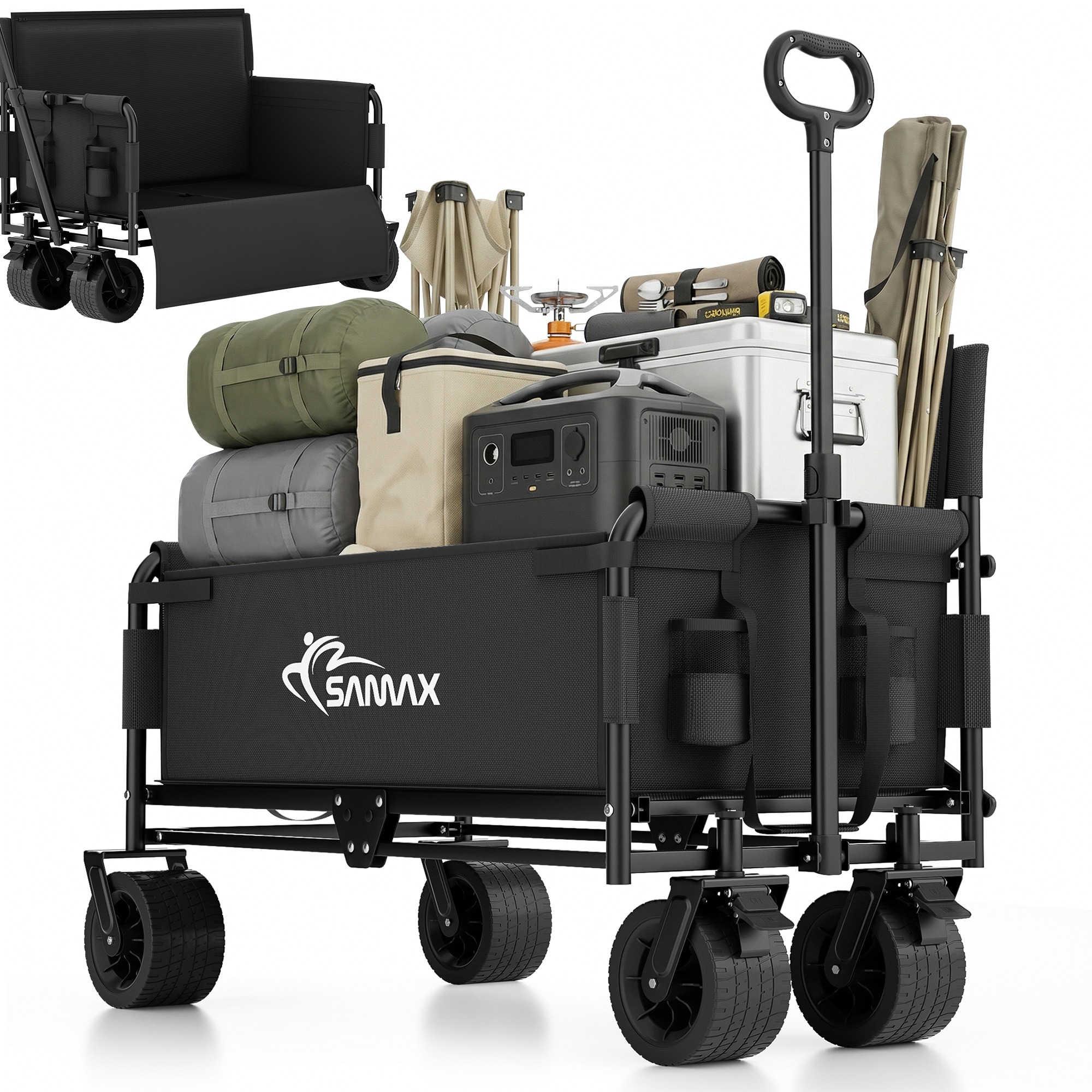 SAMAX Faltbarer Bollerwagen - 2in1 mit Bank - bis 200kg Offroad Festival Edition - Schwarz - Bild 1
