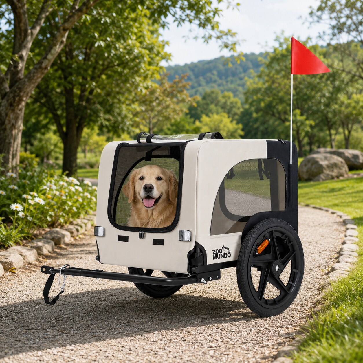 zoomundo Hundeanhänger Fahrradanhänger für Hunde Jacky - in Beige/Schwarz