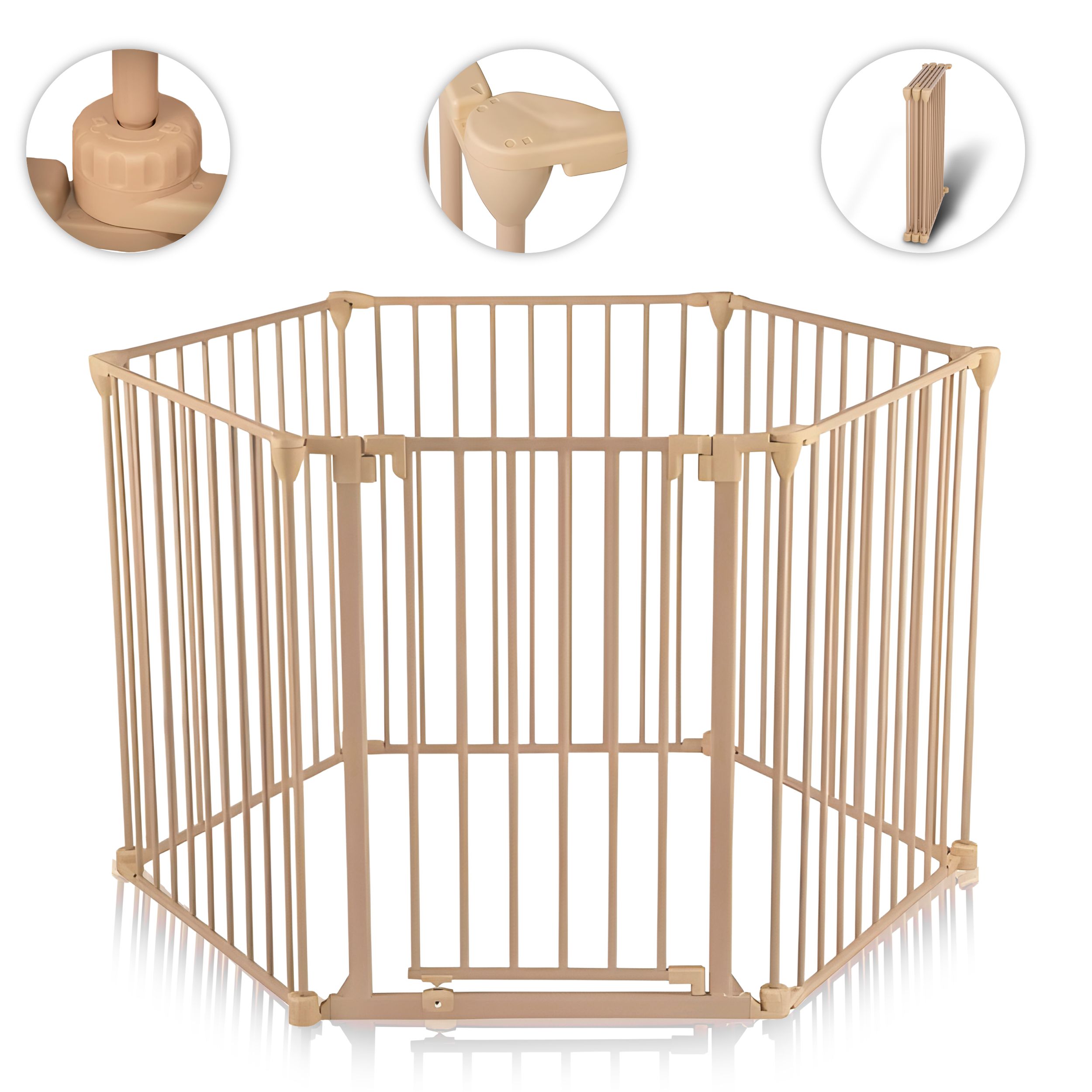 Baby Vivo Kaminschutzgitter 380 cm XXL / Absperrgitter 5+1 mit T&uuml;r in Creme (5 Elemente und eine T&uuml;r) - PREMIUM - Bild 1