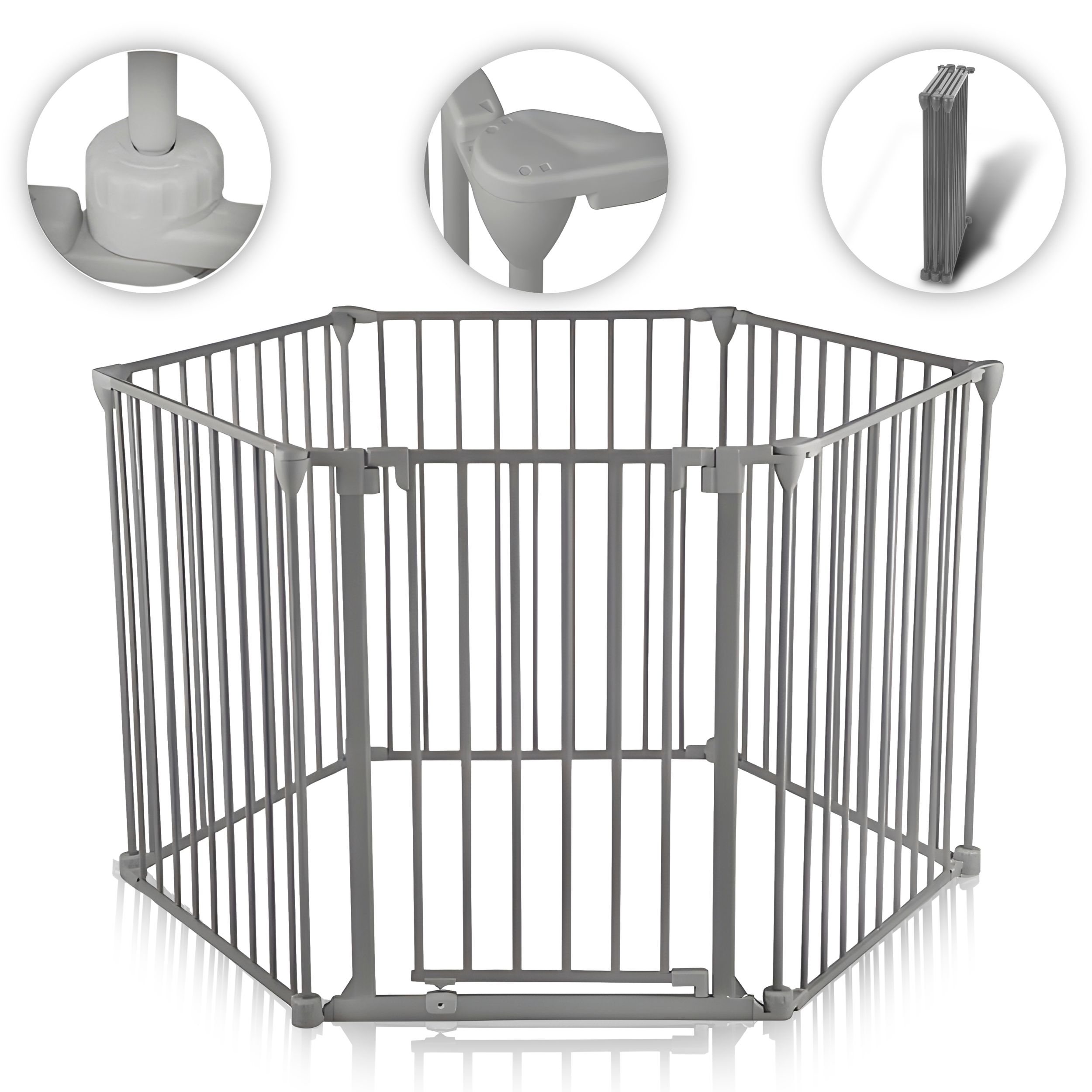 Baby Vivo Kaminschutzgitter 380 cm XXL / Absperrgitter 5+1 mit T&uuml;r in Stahlgrau (5 Elemente und eine T&uuml;r) - PREMIUM - Bild 1