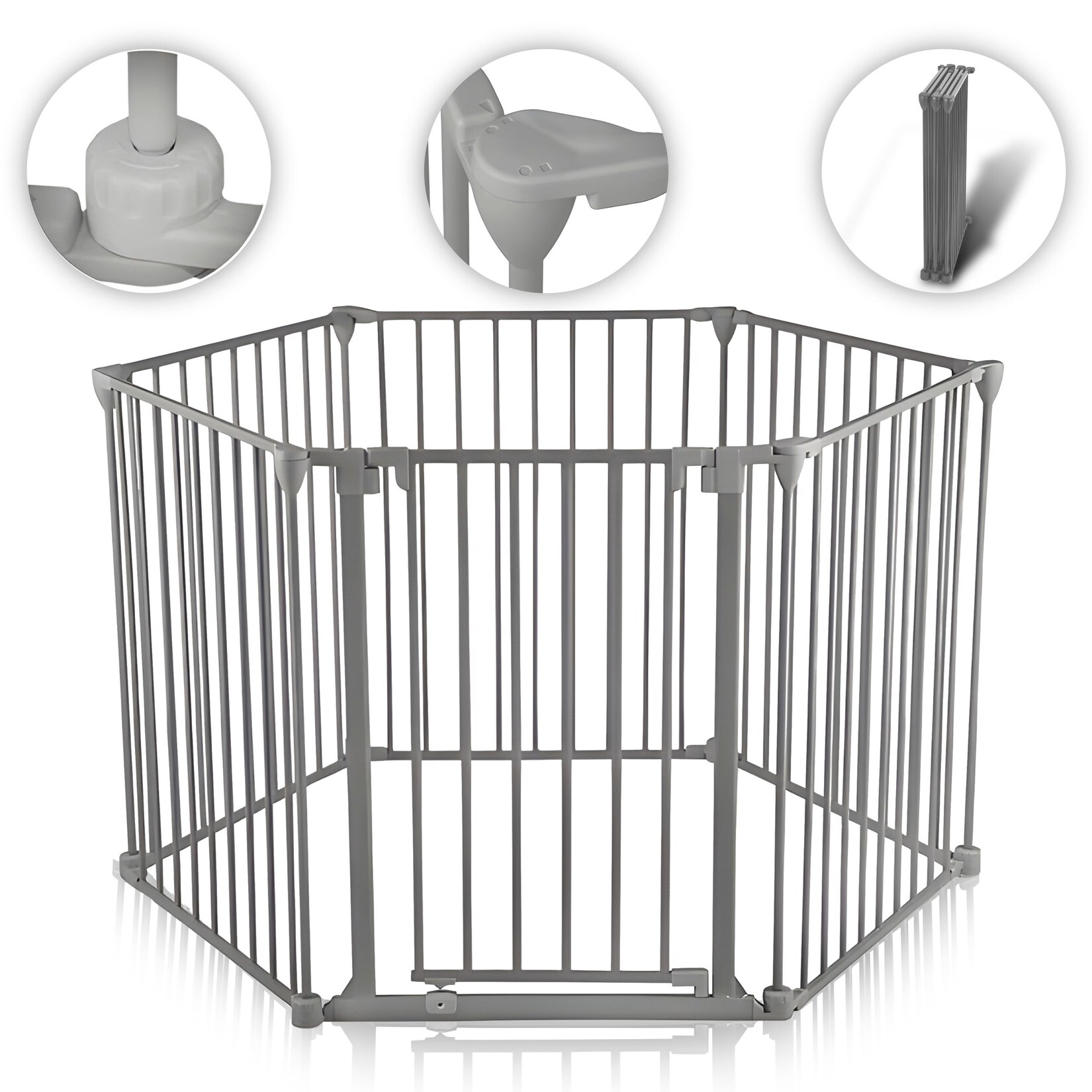 Baby Vivo Kaminschutzgitter 380 cm XXL / Absperrgitter 5+1 mit Tür in Stahlgrau (5 Elemente und eine Tür) – PREMIUM | 04260196243209