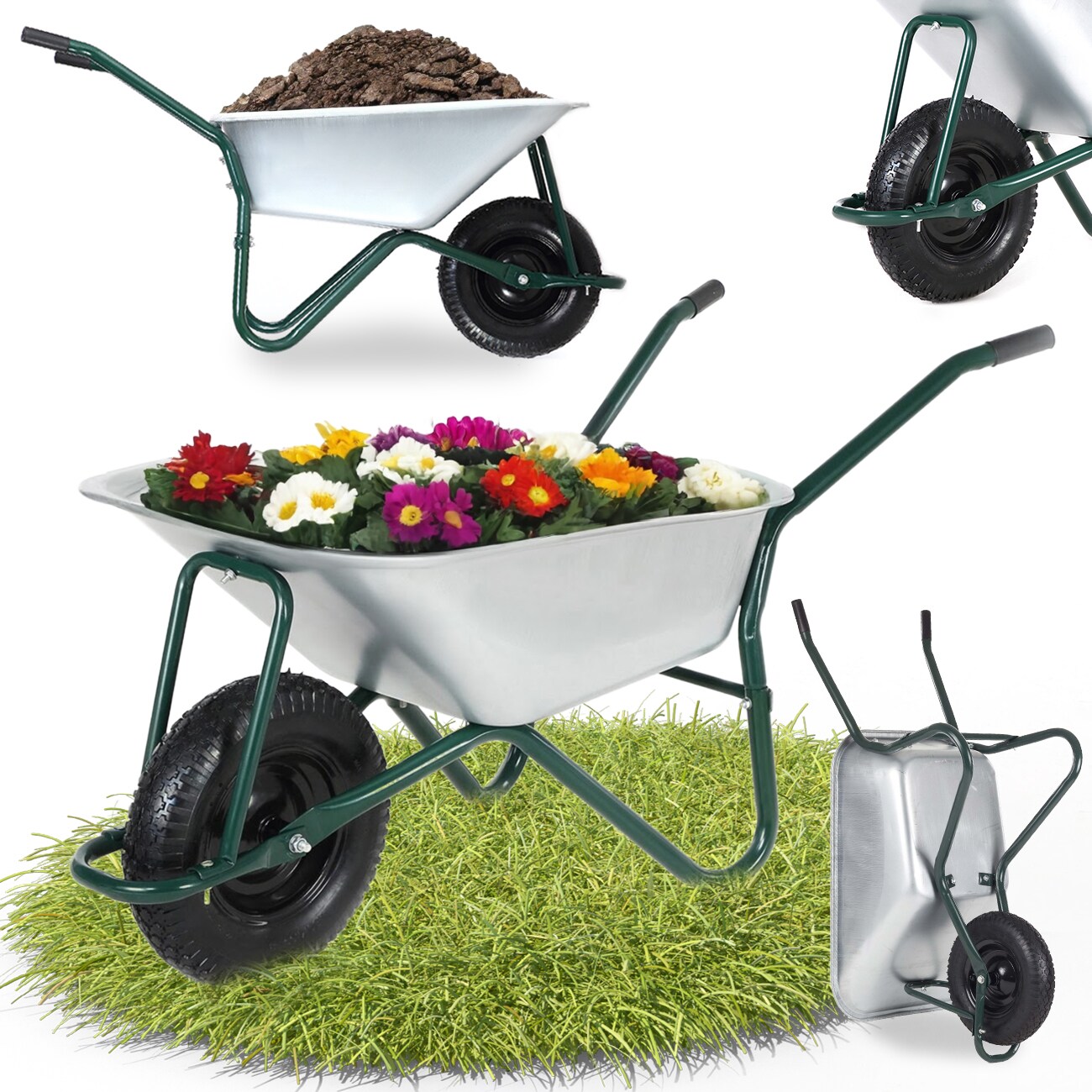 MAXCRAFT Schubkarre / Bauschubkarre Luftbereifung 250 kg 100 L - Gr&uuml;n - Bild 1