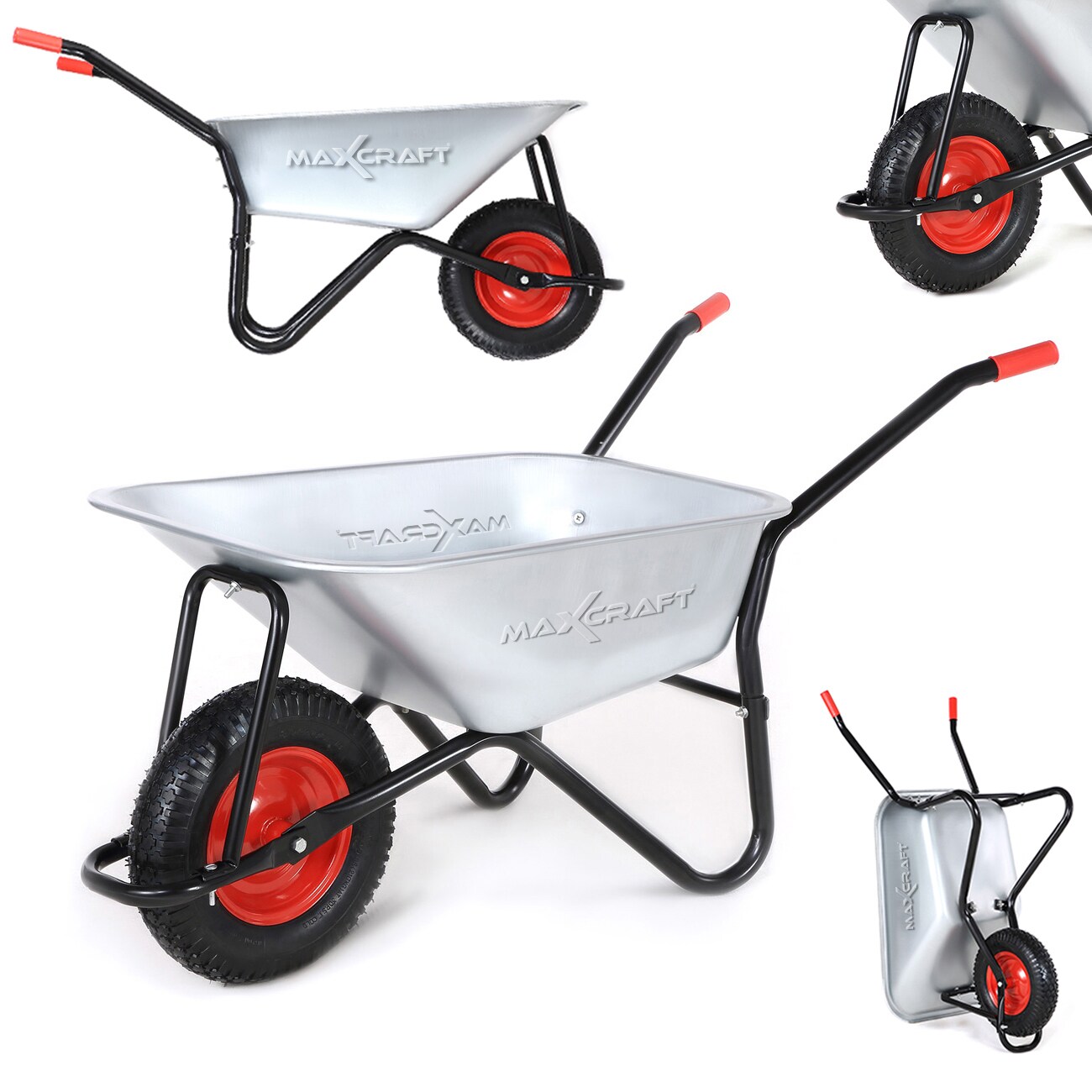 MAXCRAFT Schubkarre / Bauschubkarre Luftbereifung 250 kg 100 L - Schwarz - Bild 1