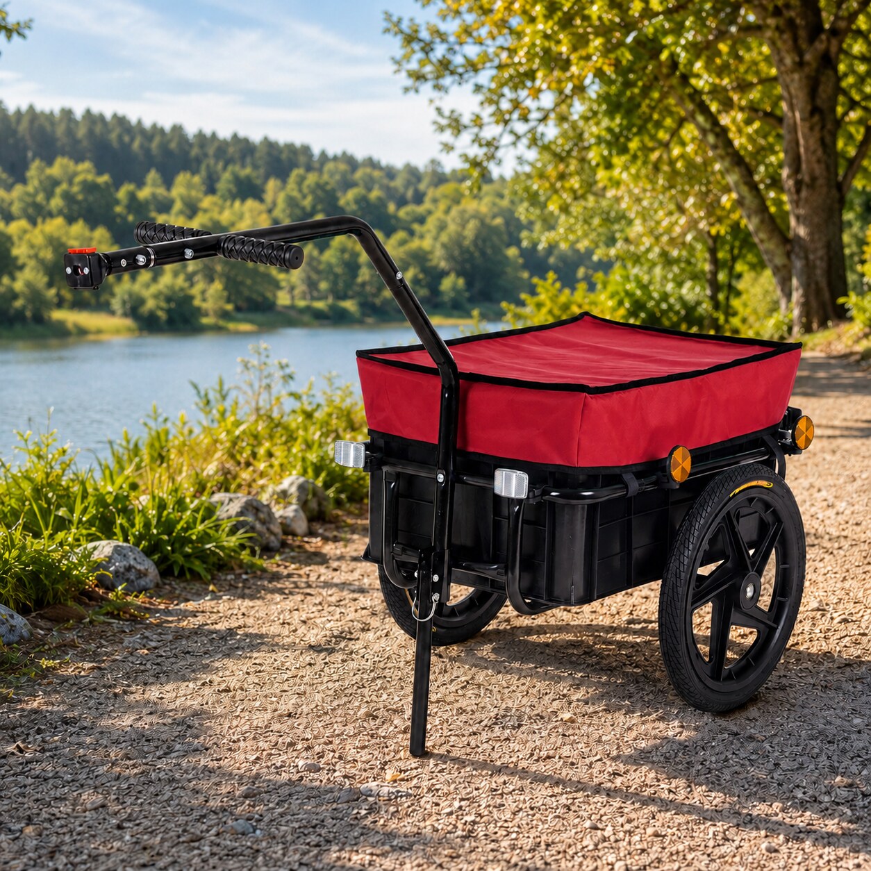 SAMAX Lastenanhänger / Fahrradanhänger für 60 Kg / 70 Liter mit Kupplung in Rot