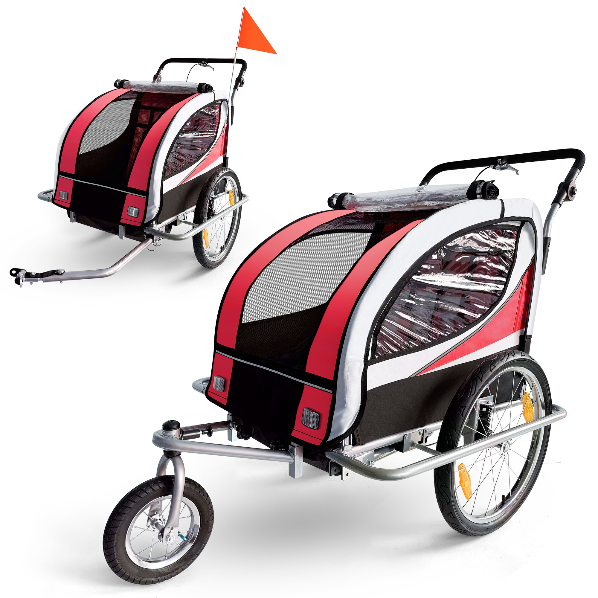 SAMAX 360&deg; drehbarer Fahrradanh&auml;nger 2in1 Jogger - in Rot - Silver Frame - Bild 1