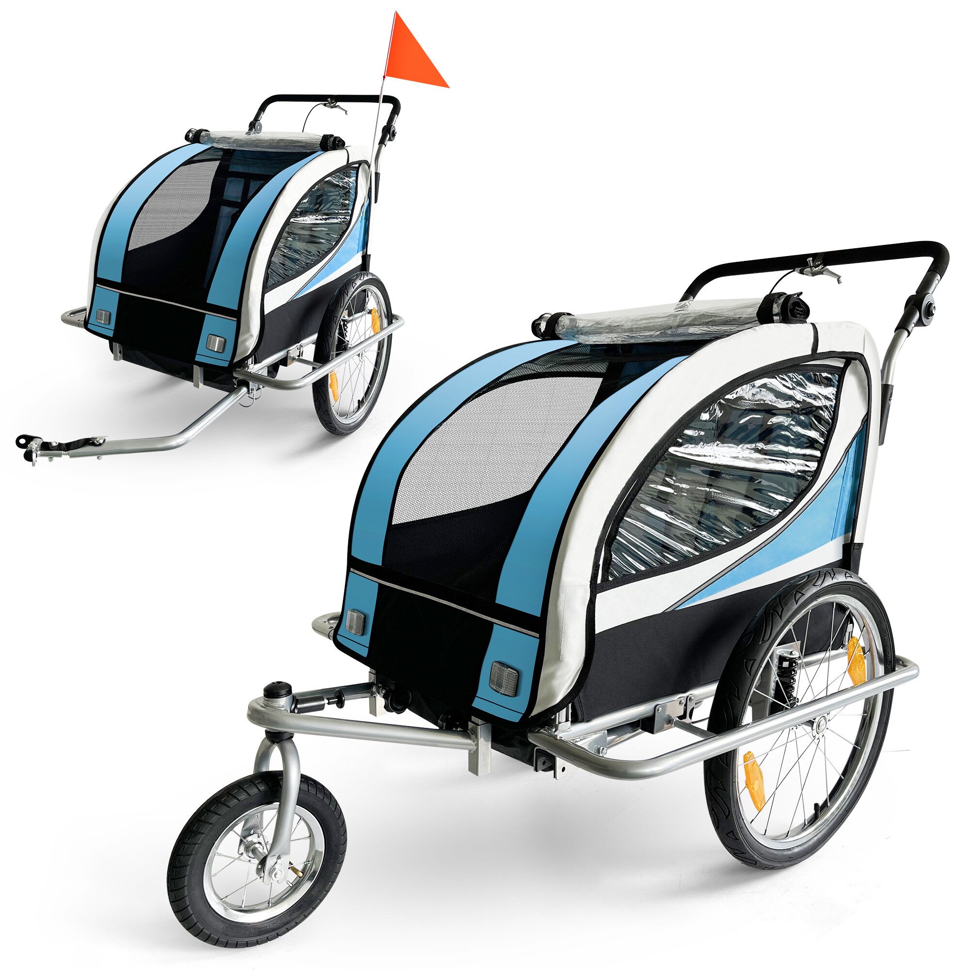 SAMAX 360&deg; drehbarer Fahrradanh&auml;nger 2in1 Jogger - in Blau - Silver Frame - Bild 1